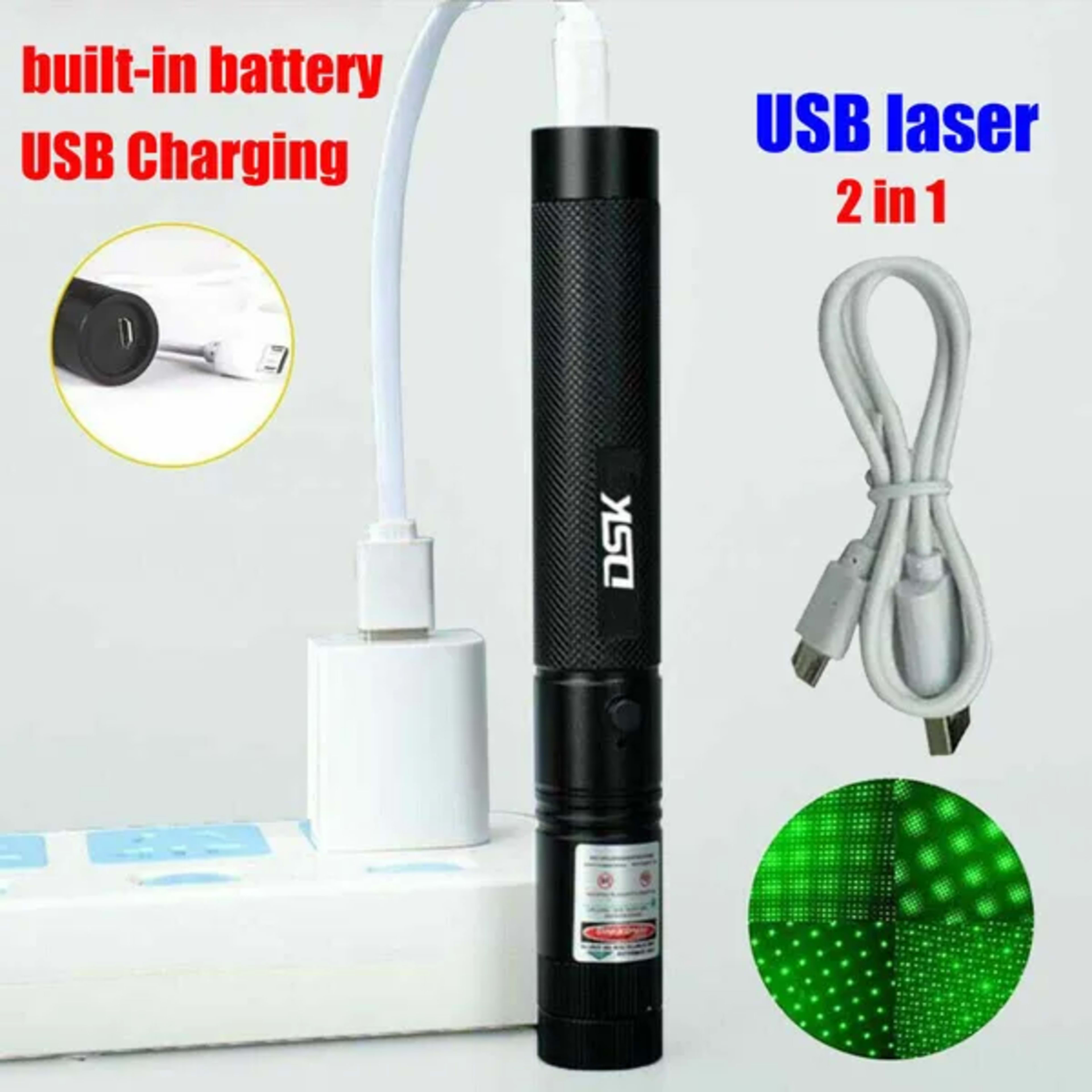 USB Laser 2in1 High Power 532nm Green Laser Pointer Pen Visible Beam Grande-Star Pattern Lazer Pen&1x USB Cable 1mw 4