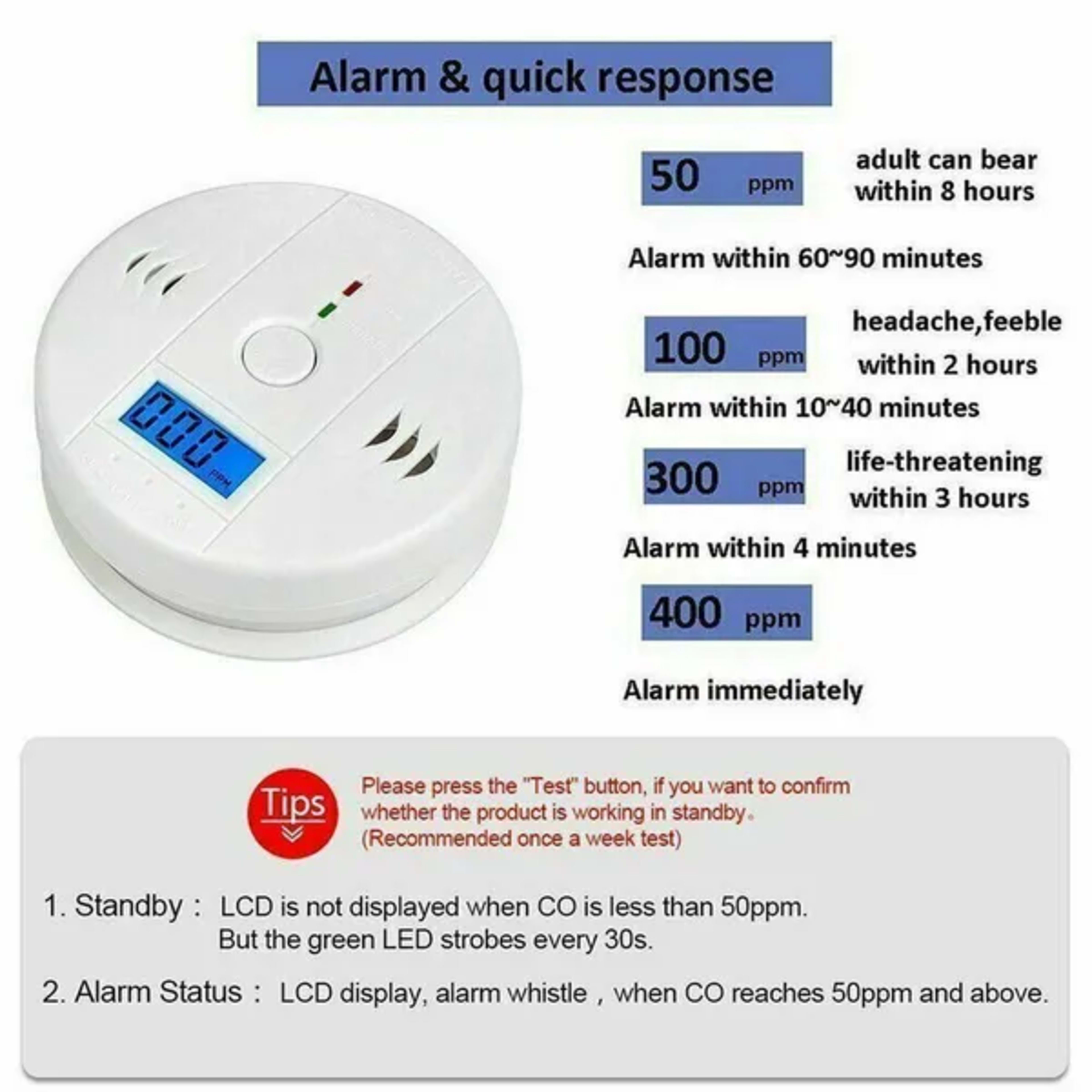 CO Detector Alarm LCD Combination CO Carbon Monoxide Gas Battery Warning Home 3