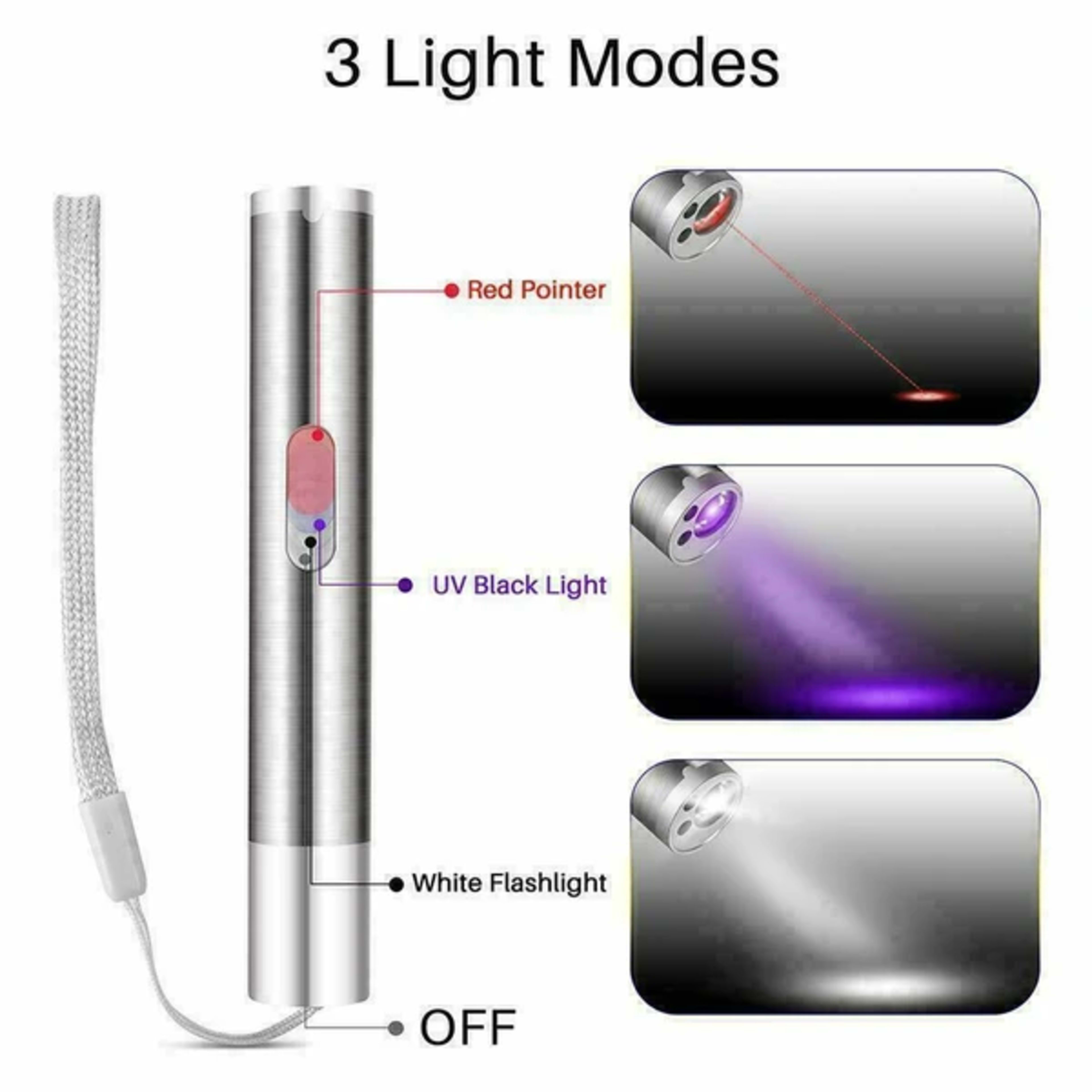 3in1 1mw Cat Laser Pointer Pen USB Rechargeable For Cat Toy White Torch & UV Light 6
