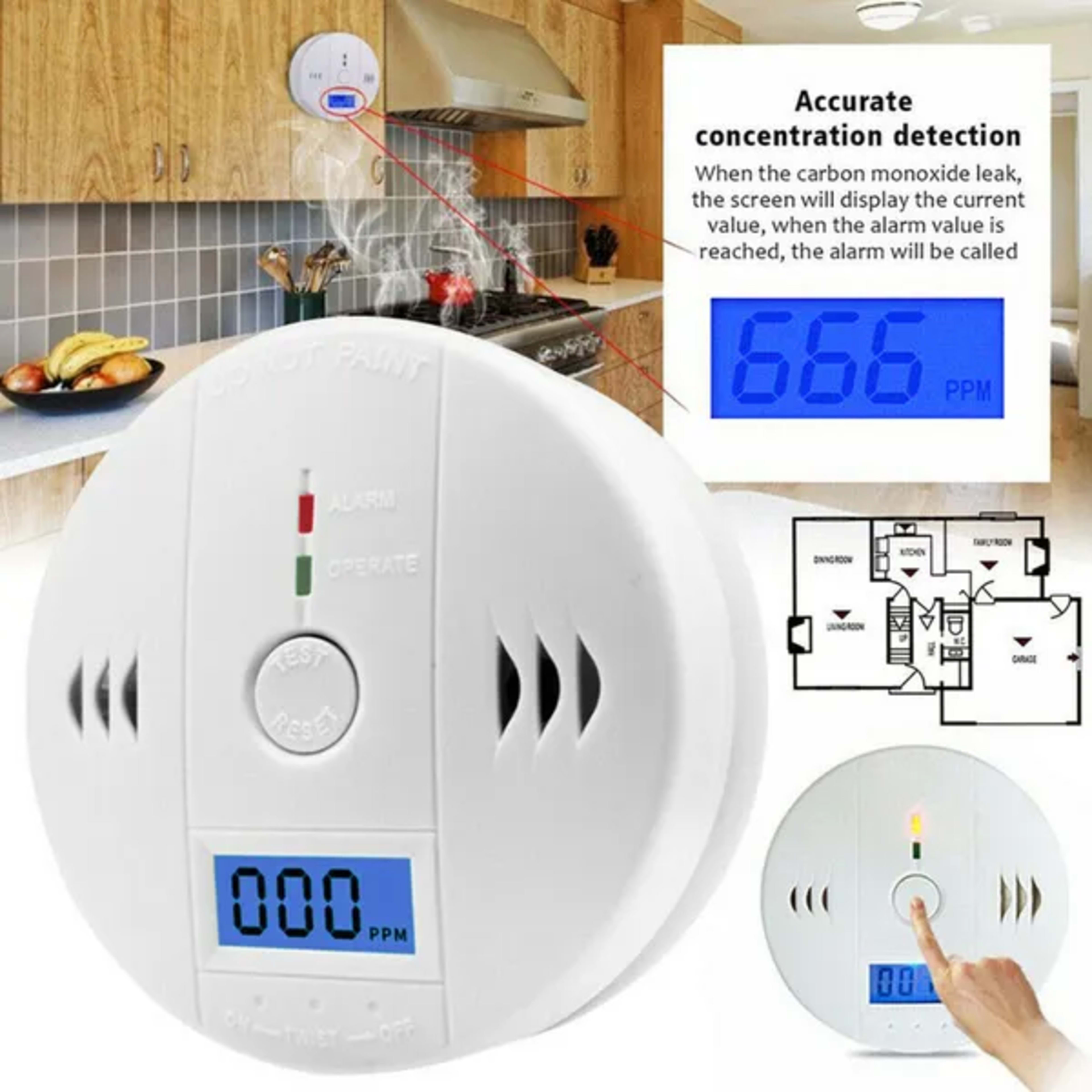 CO Detector Alarm LCD Combination CO Carbon Monoxide Gas Battery Warning Home 5
