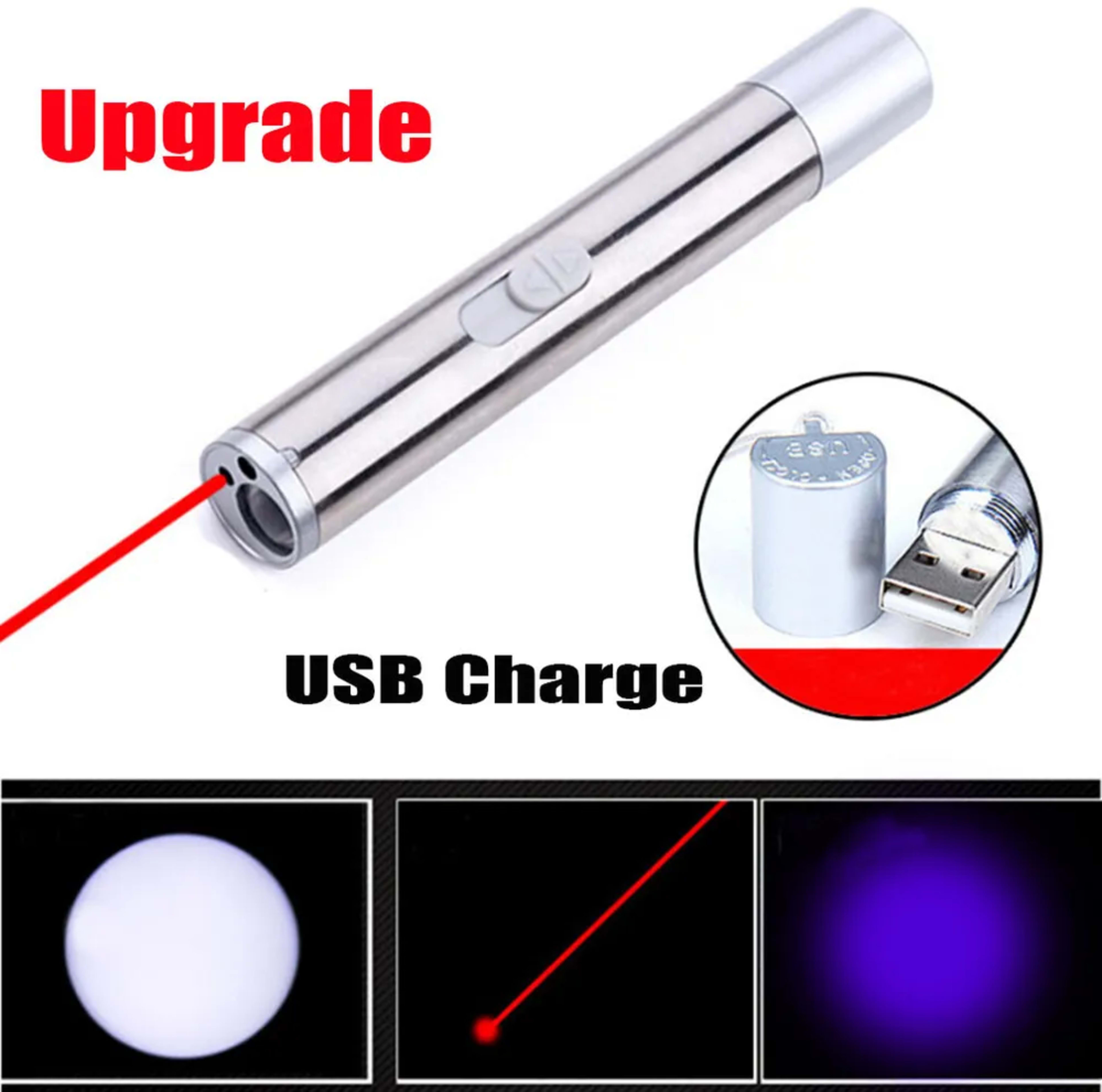 3in1 1mw Cat Laser Pointer Pen USB Rechargeable For Cat Toy White Torch & UV Light