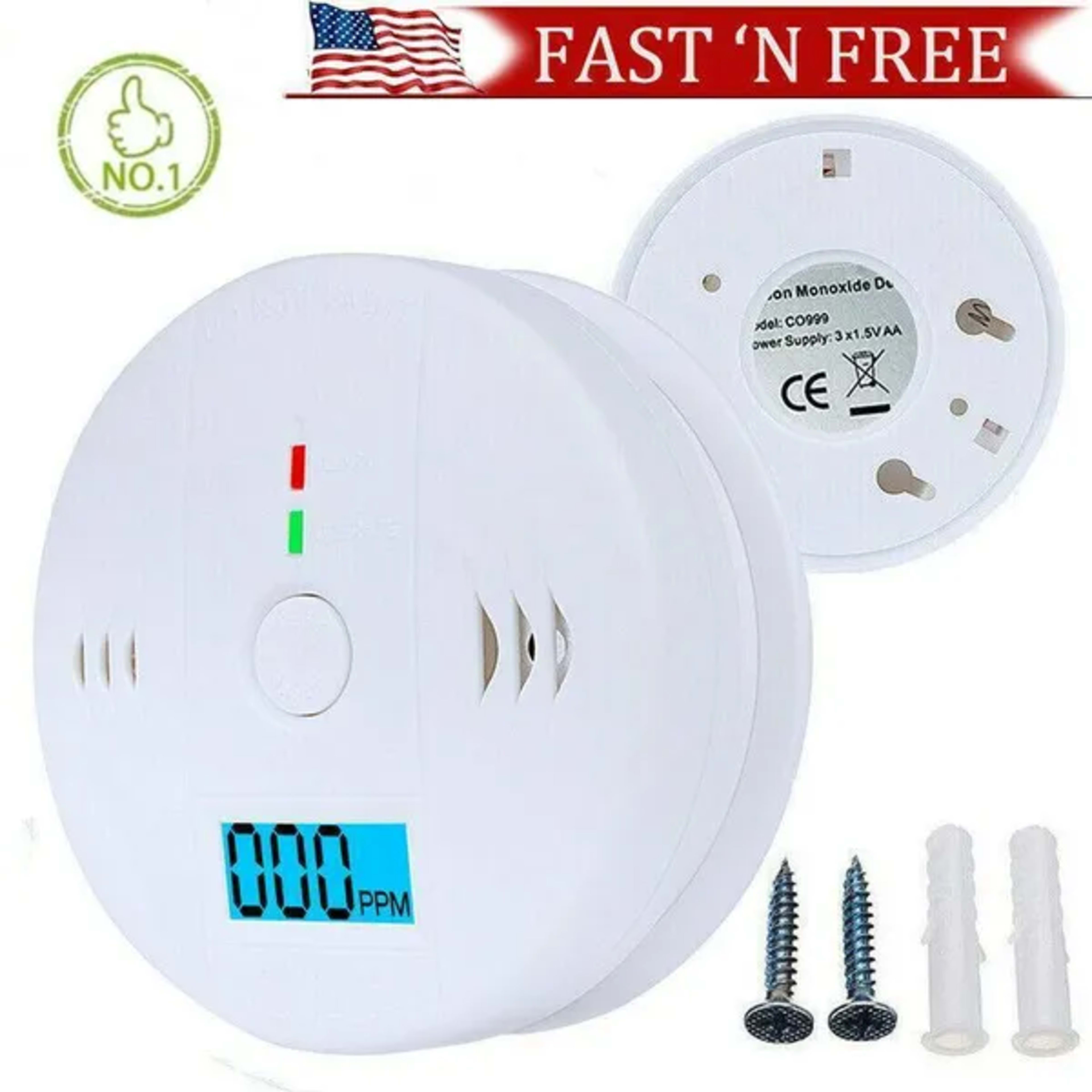 CO Detector Alarm LCD Combination CO Carbon Monoxide Gas Battery Warning Home 6