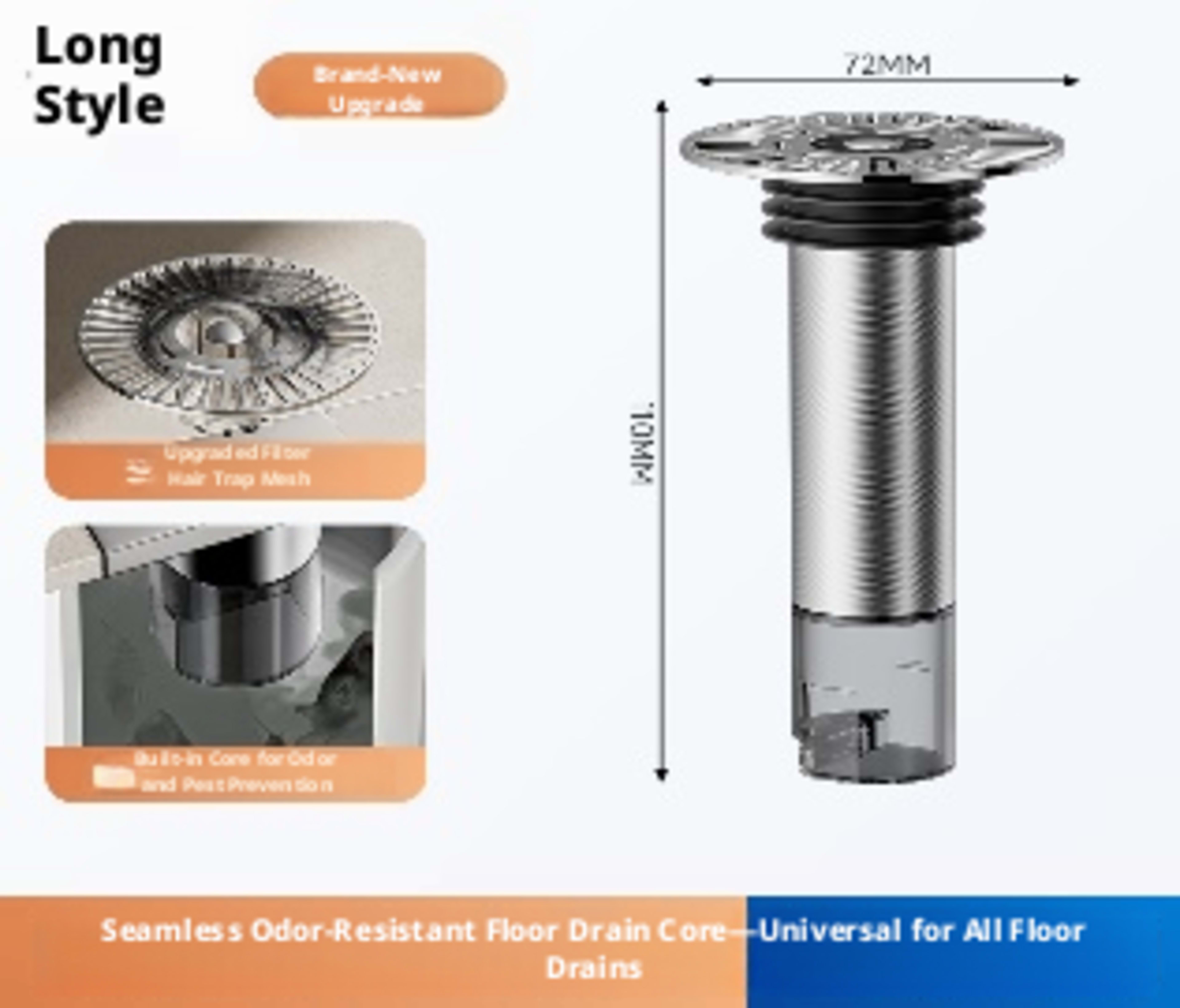 Stainless steel fault floor drain core-height 15cm-natural color-304 stainless steel-1 piece 2
