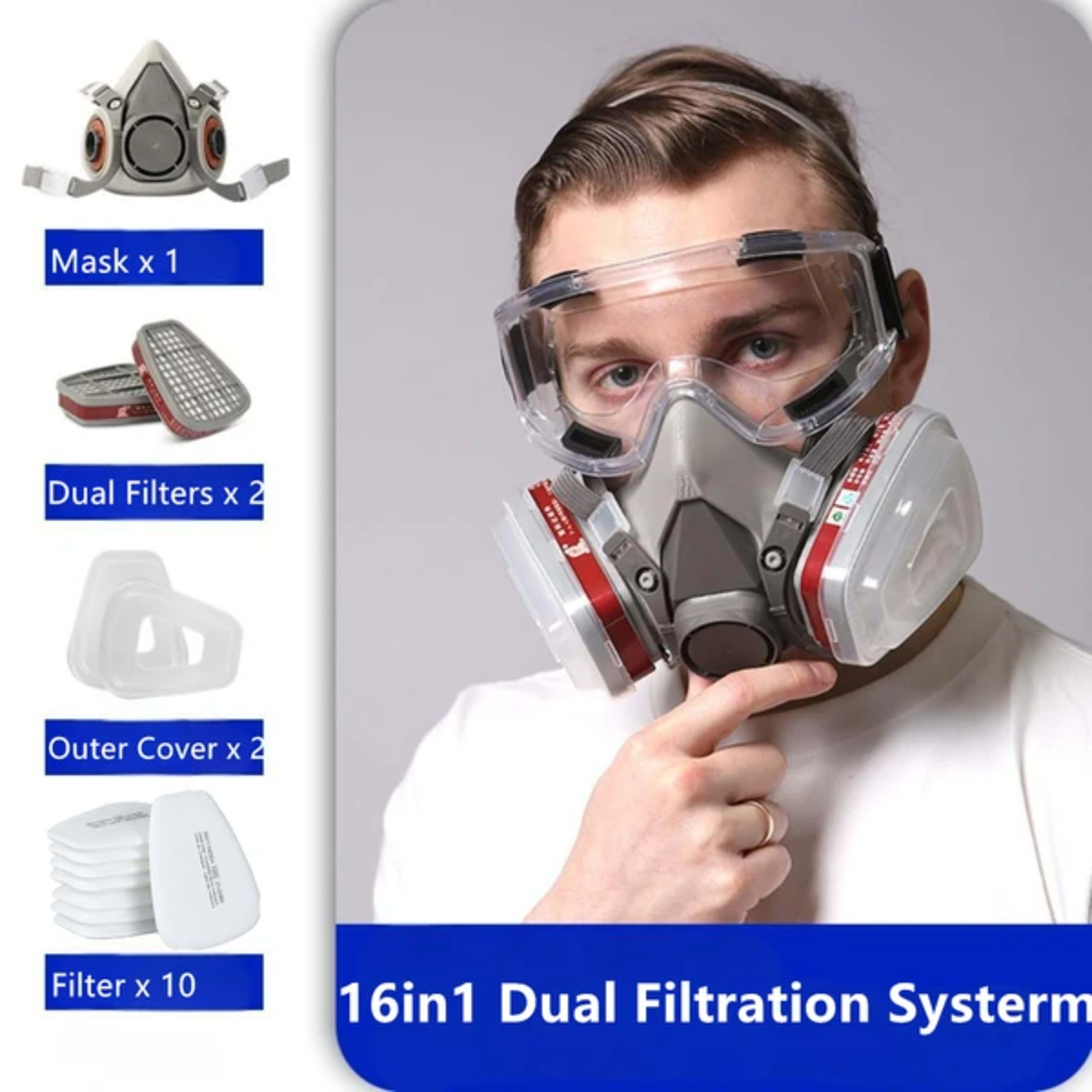 Gesicht Maske Atemschutz Mit Brillen Für Industrie Streichen Spritzen Schweißen 5