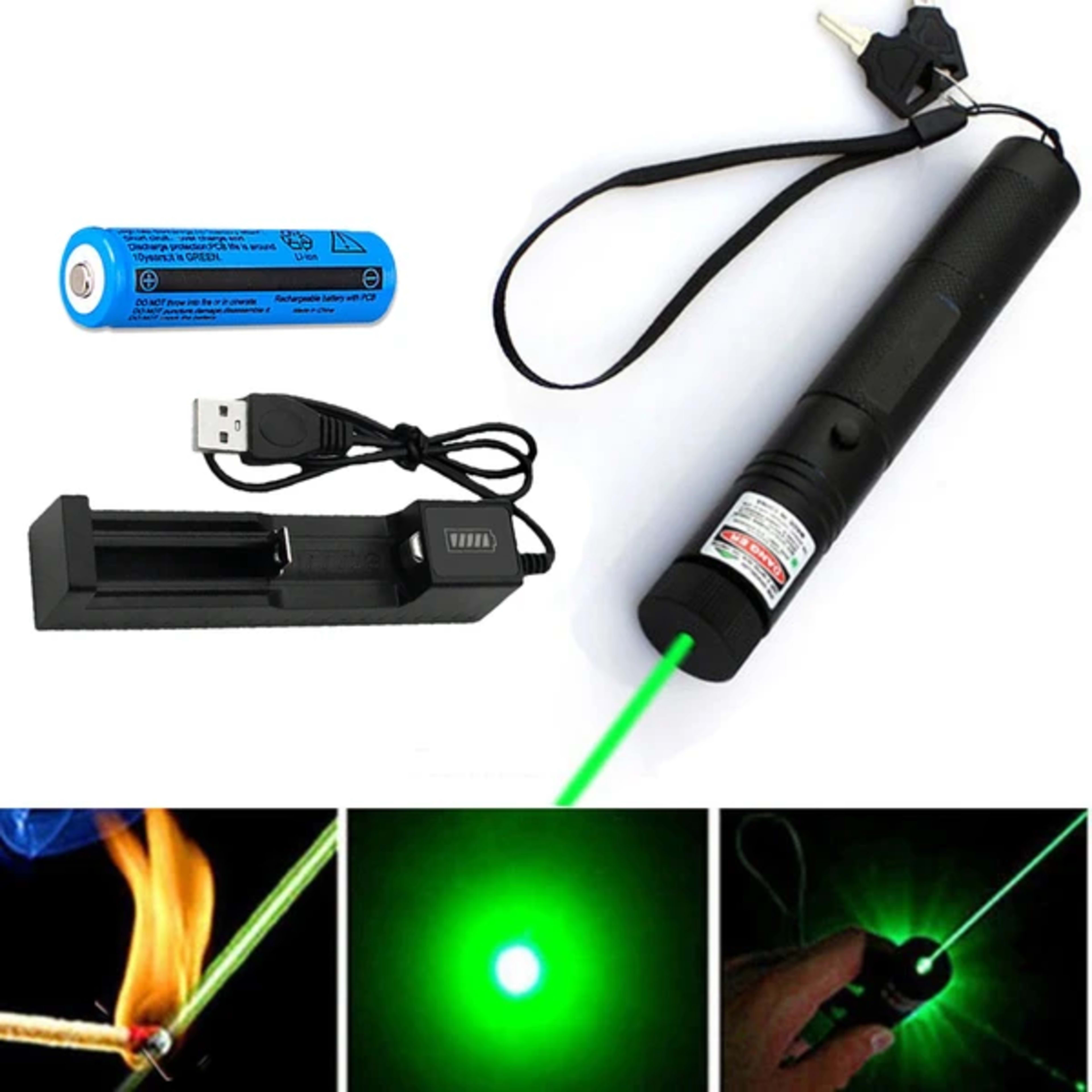 1MW Starker Grüner Laserpointer Outdoor-Lazer-Taschenlampe USB Wiederaufladbar 4