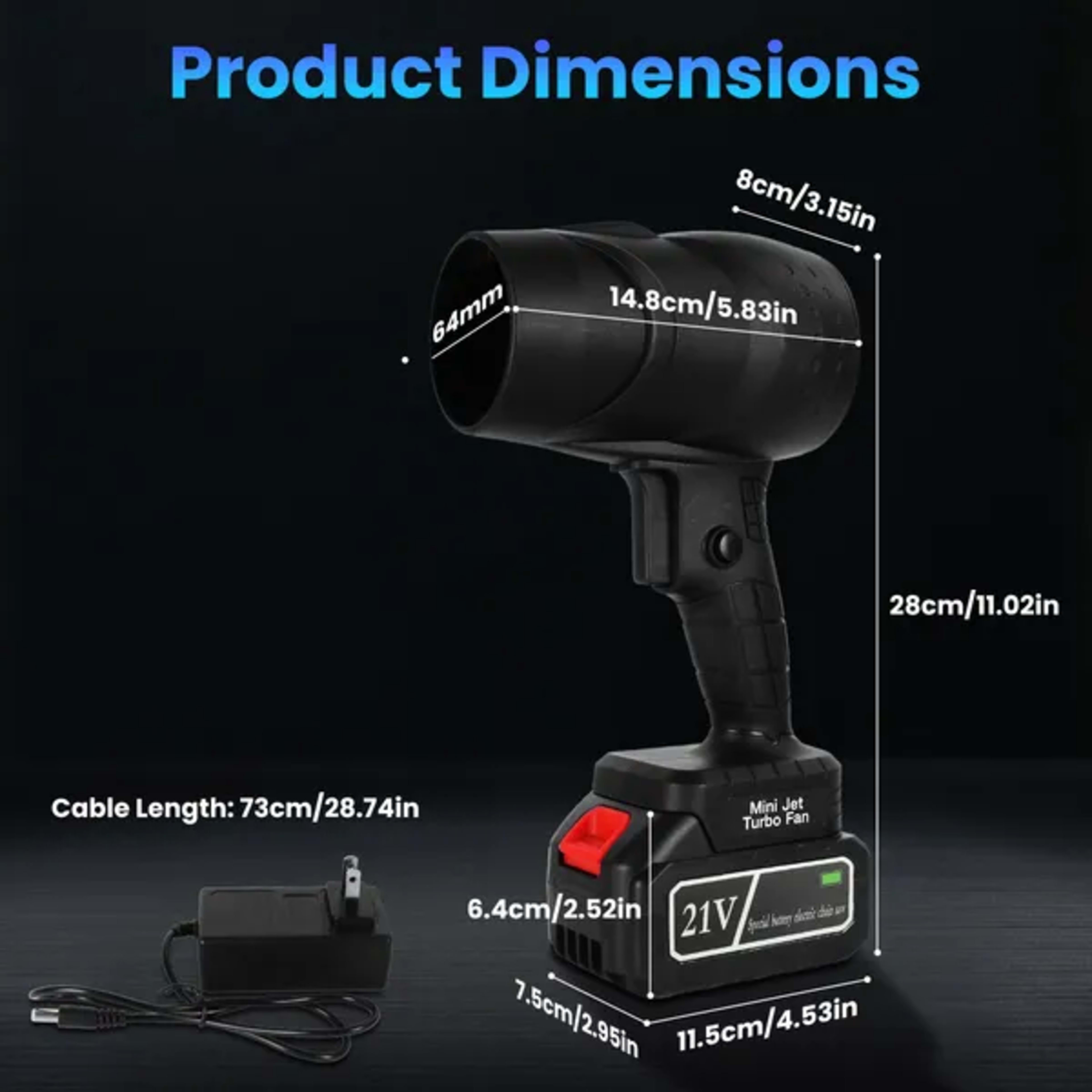 130000RPM Cordless Mini Blower, 1000W Powerful Motor With Turbo Tech - 550g Wind Pressure&600g Blowing Force, 64mm Air O 2
