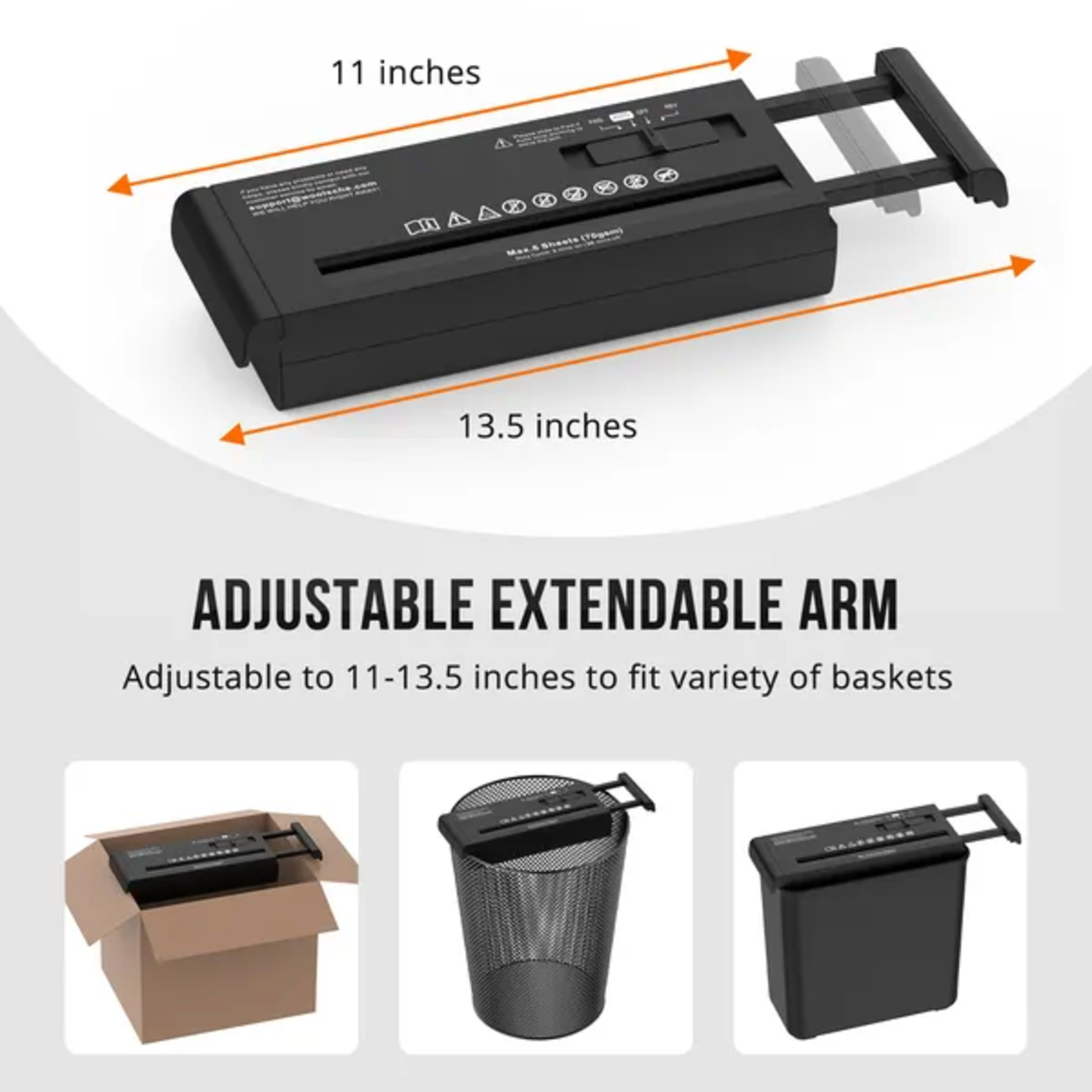 Small Paper Shredder For Home, 6 Sheet Strip Cut Paper Shredder Without Basket,Portable Shredder Extendable Arm Design W 3