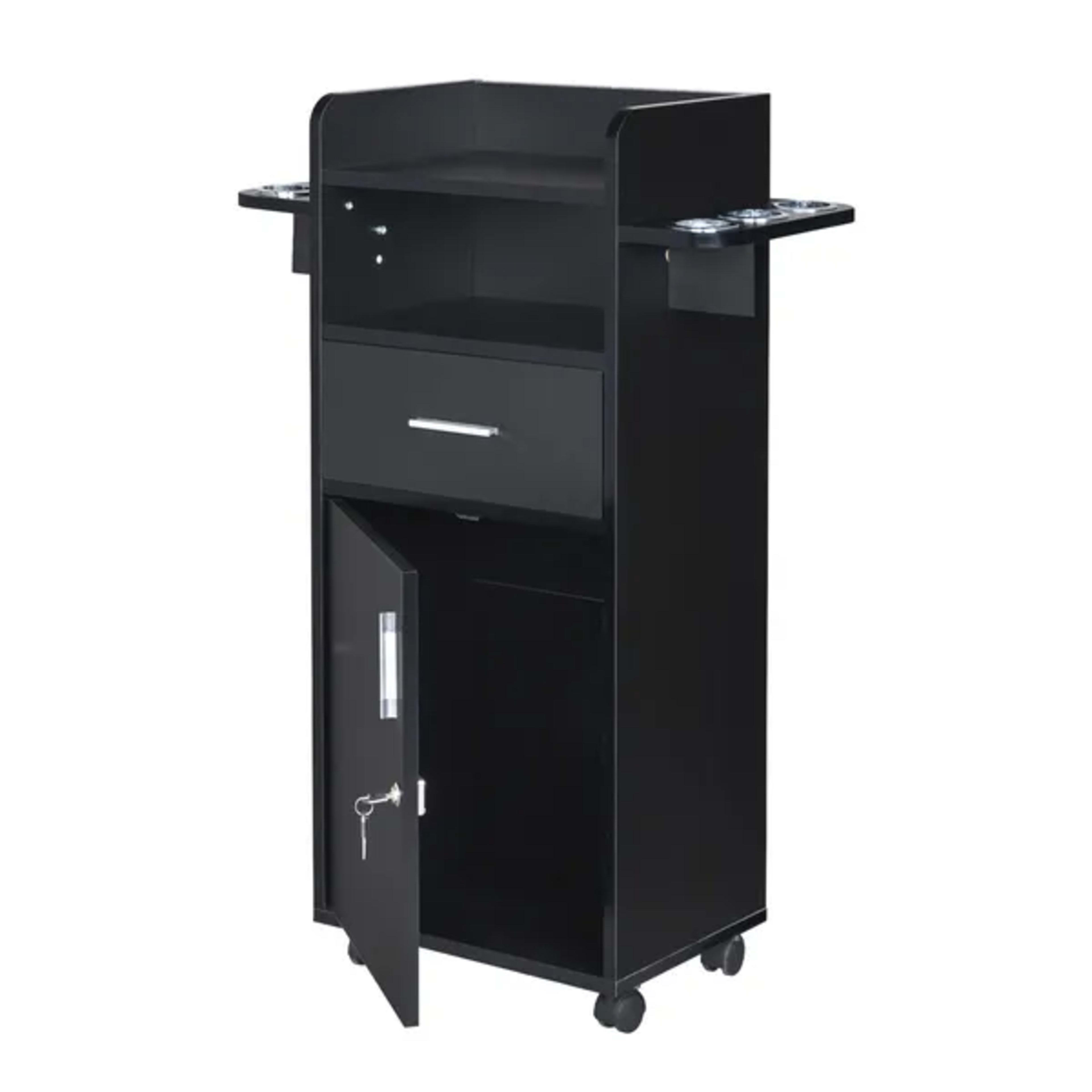 Beauty Salon Trolley Cart, Salon Cabinet With 360' Wheels, 6 Tool Holders, 1 Drawer, Salon Station Rolling Cart 2