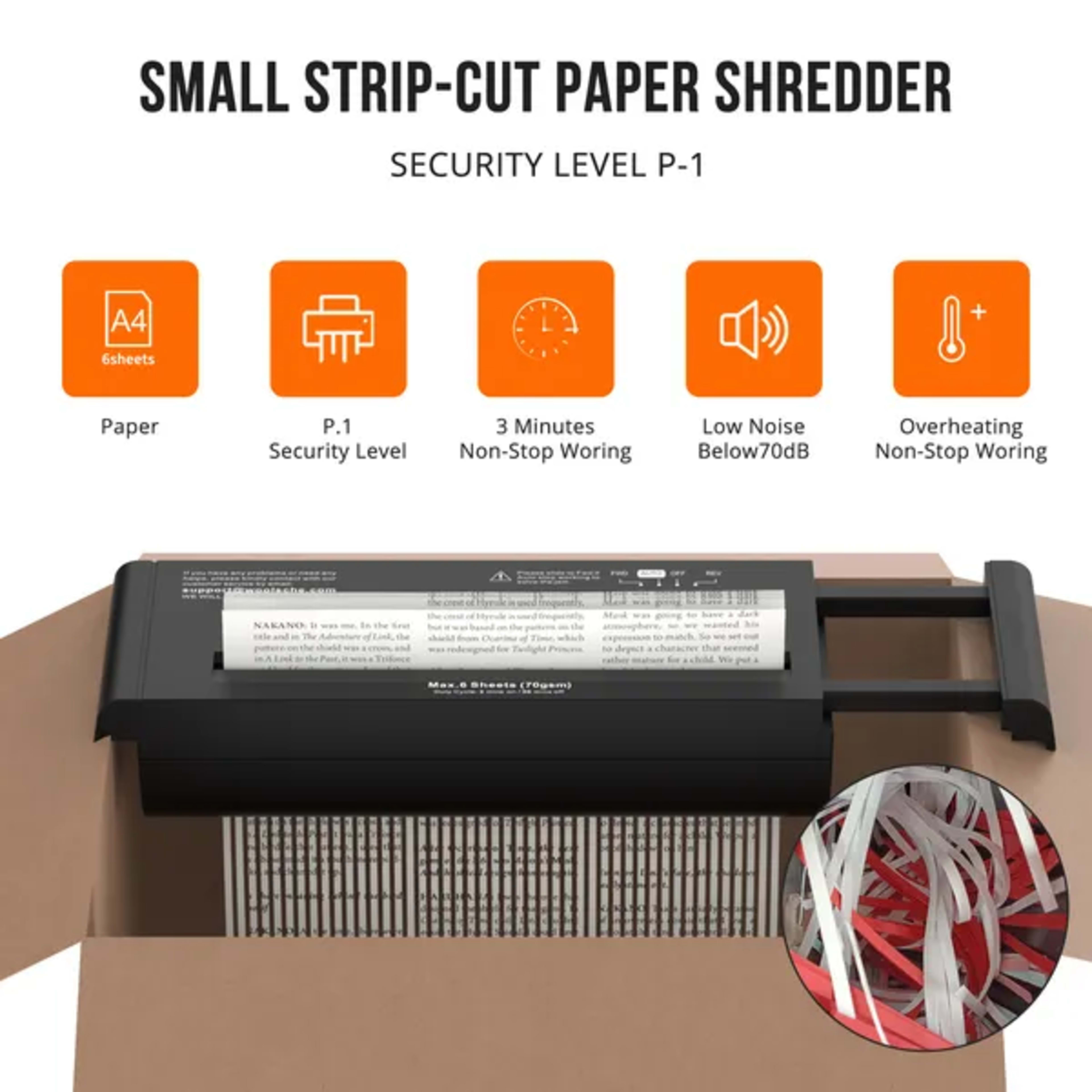 Small Paper Shredder For Home, 6 Sheet Strip Cut Paper Shredder Without Basket,Portable Shredder Extendable Arm Design W 6