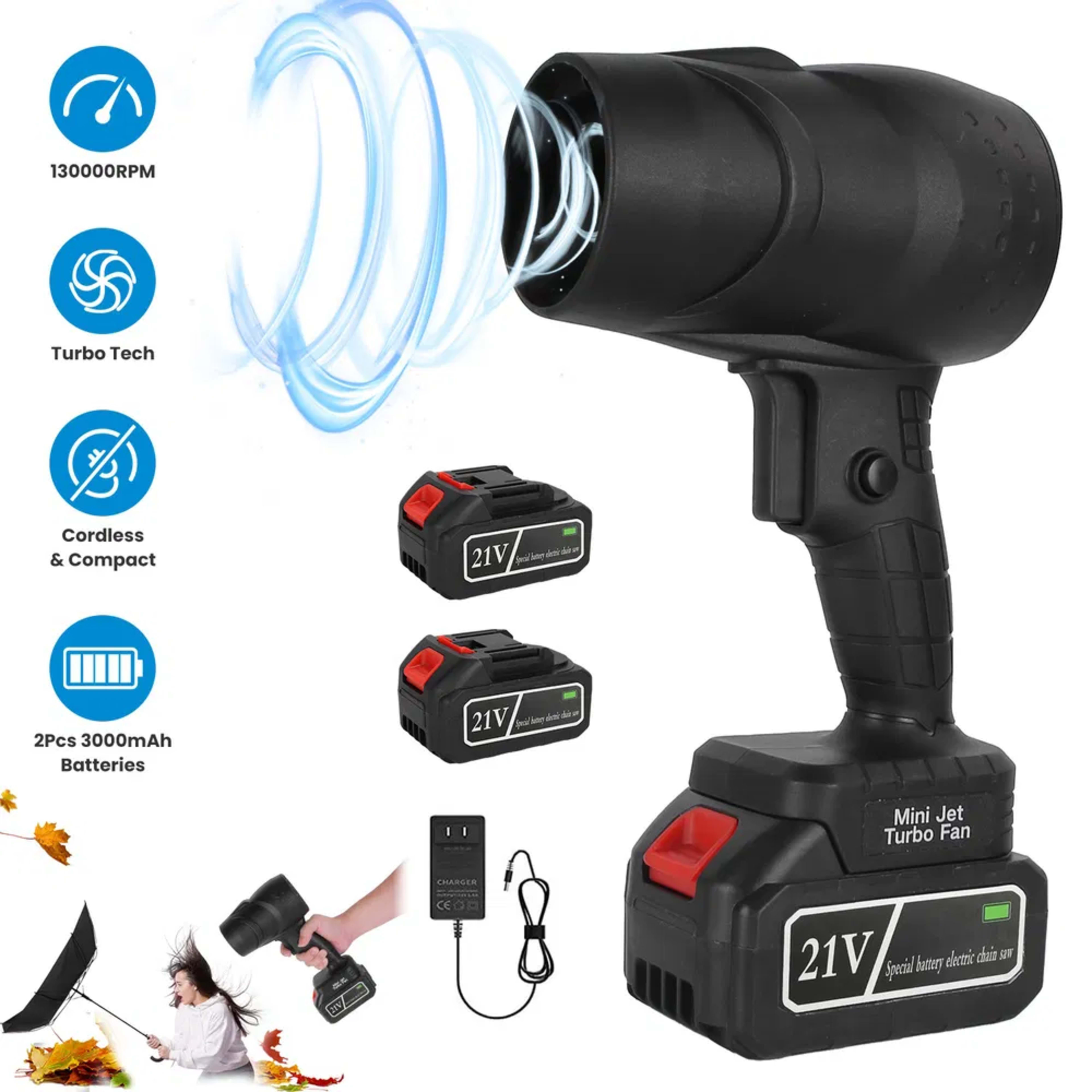 130000RPM Cordless Mini Blower, 1000W Powerful Motor With Turbo Tech - 550g Wind Pressure&600g Blowing Force, 64mm Air O 4