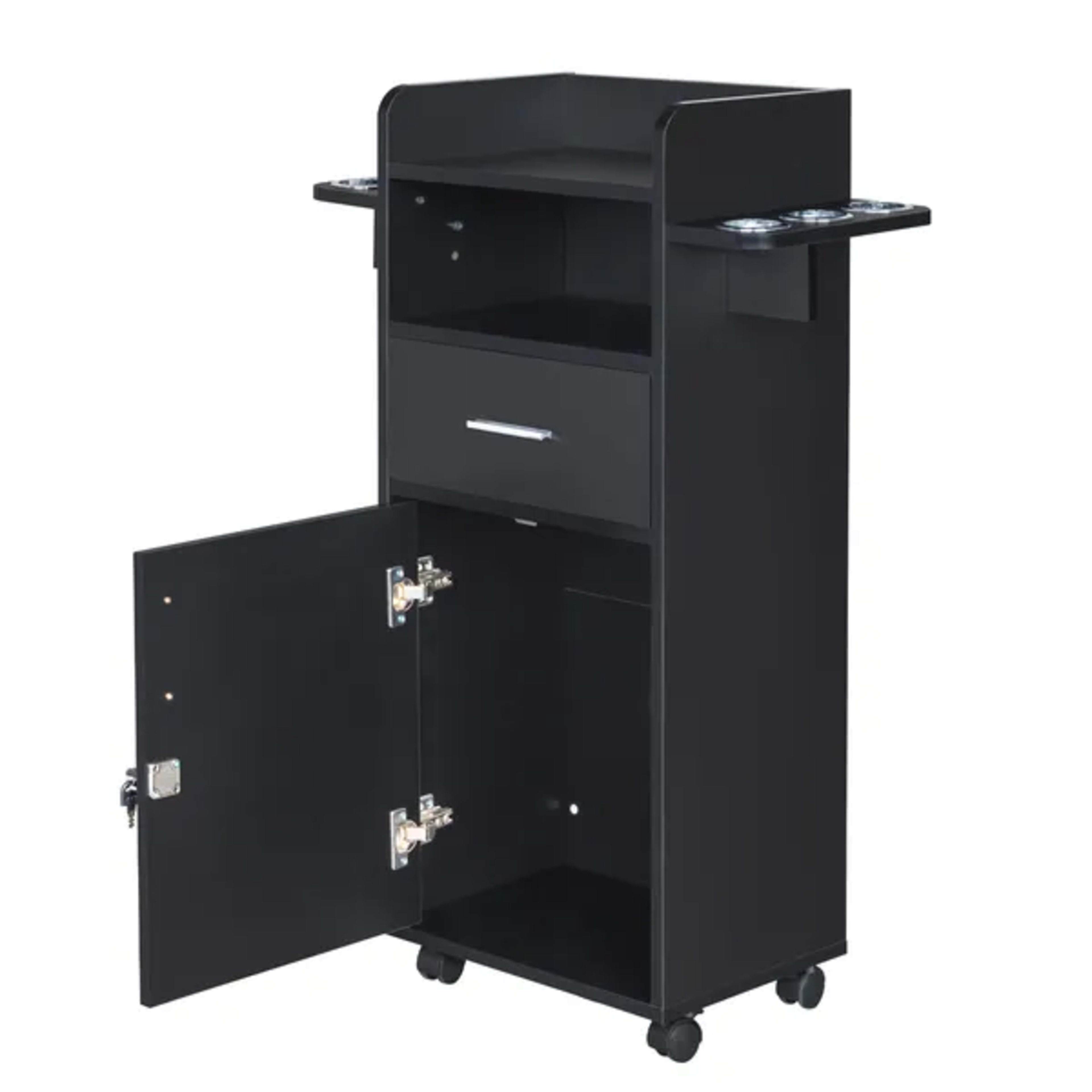 Beauty Salon Trolley Cart, Salon Cabinet With 360' Wheels, 6 Tool Holders, 1 Drawer, Salon Station Rolling Cart 3