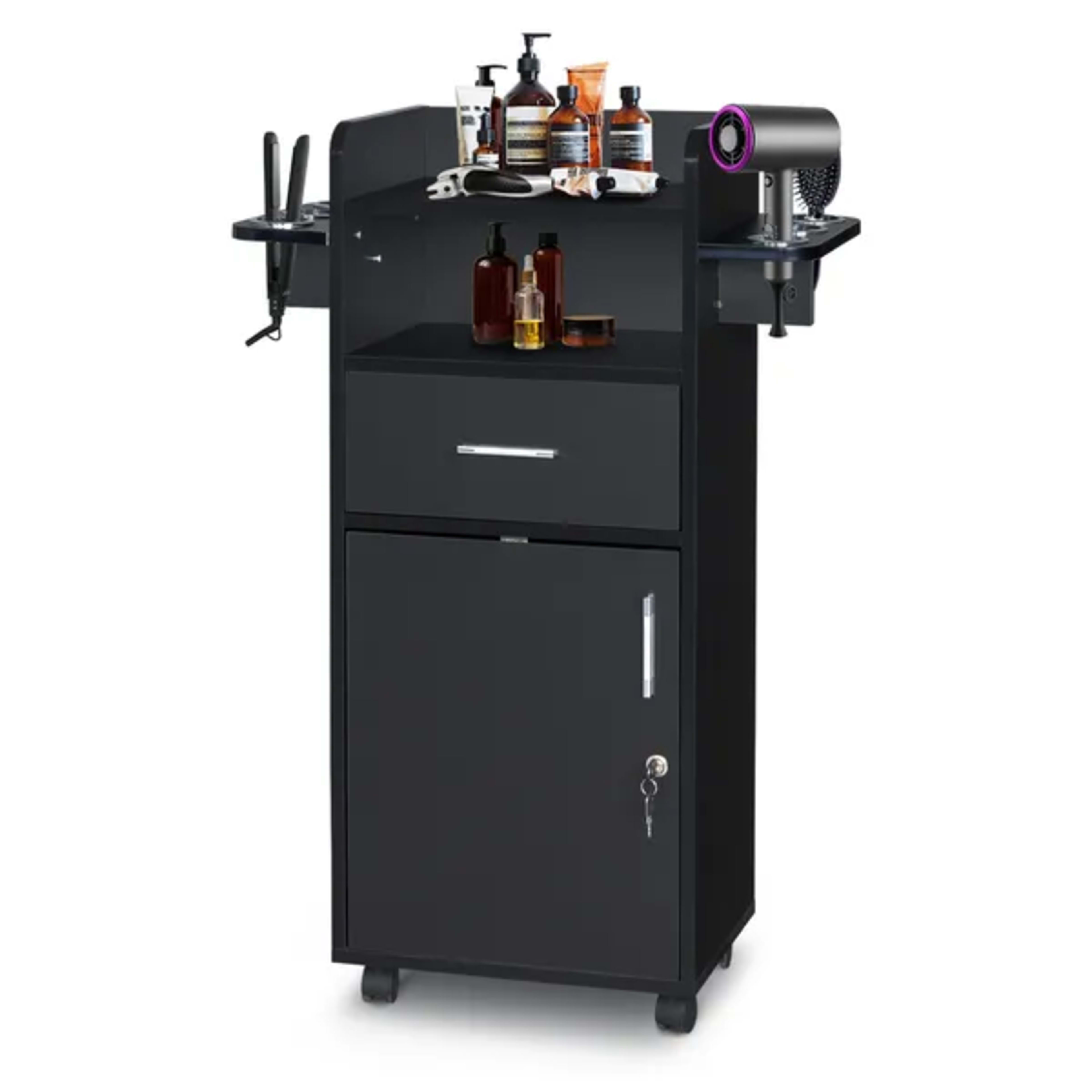 Beauty Salon Trolley Cart, Salon Cabinet With 360' Wheels, 6 Tool Holders, 1 Drawer, Salon Station Rolling Cart 6