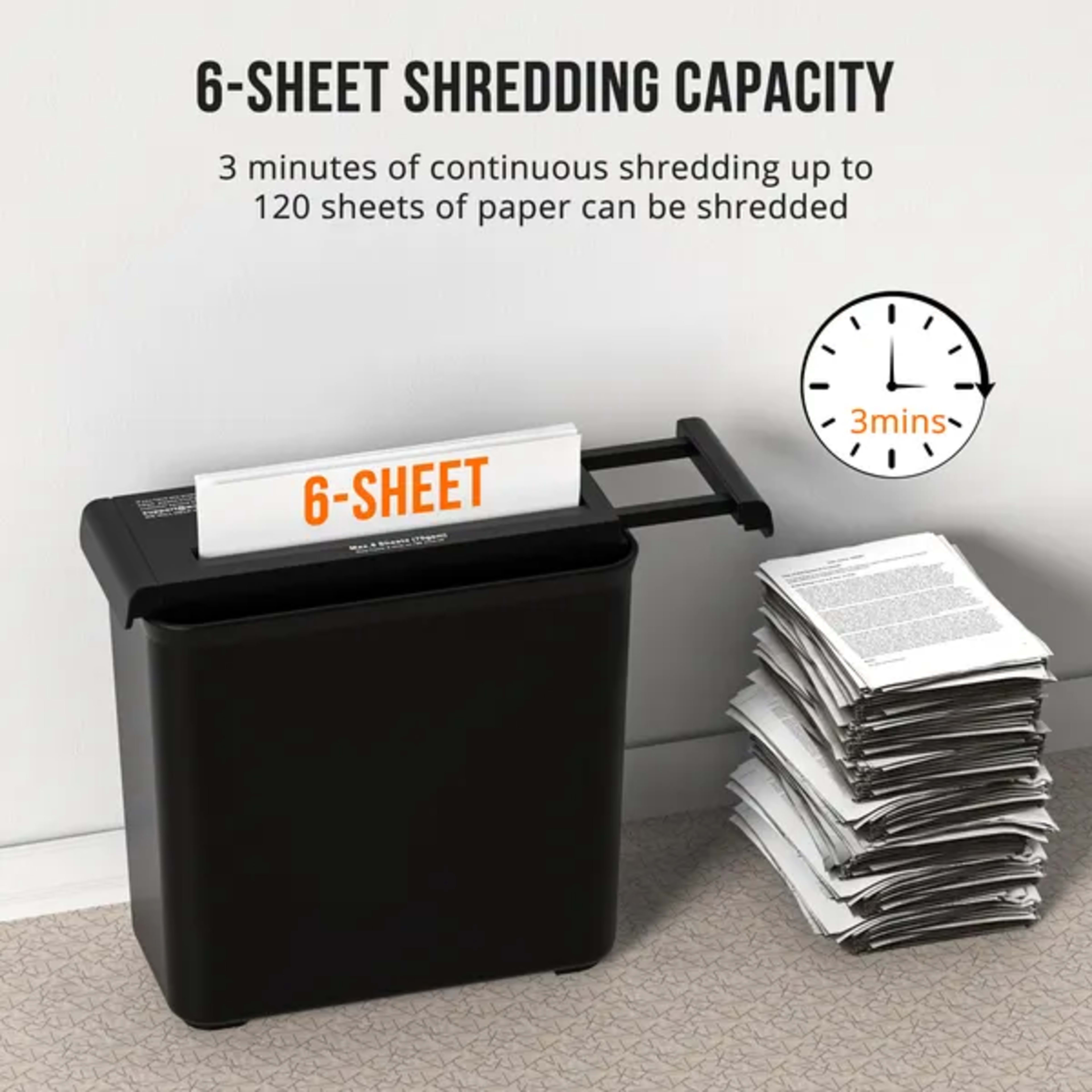 Small Paper Shredder For Home, 6 Sheet Strip Cut Paper Shredder Without Basket,Portable Shredder Extendable Arm Design W