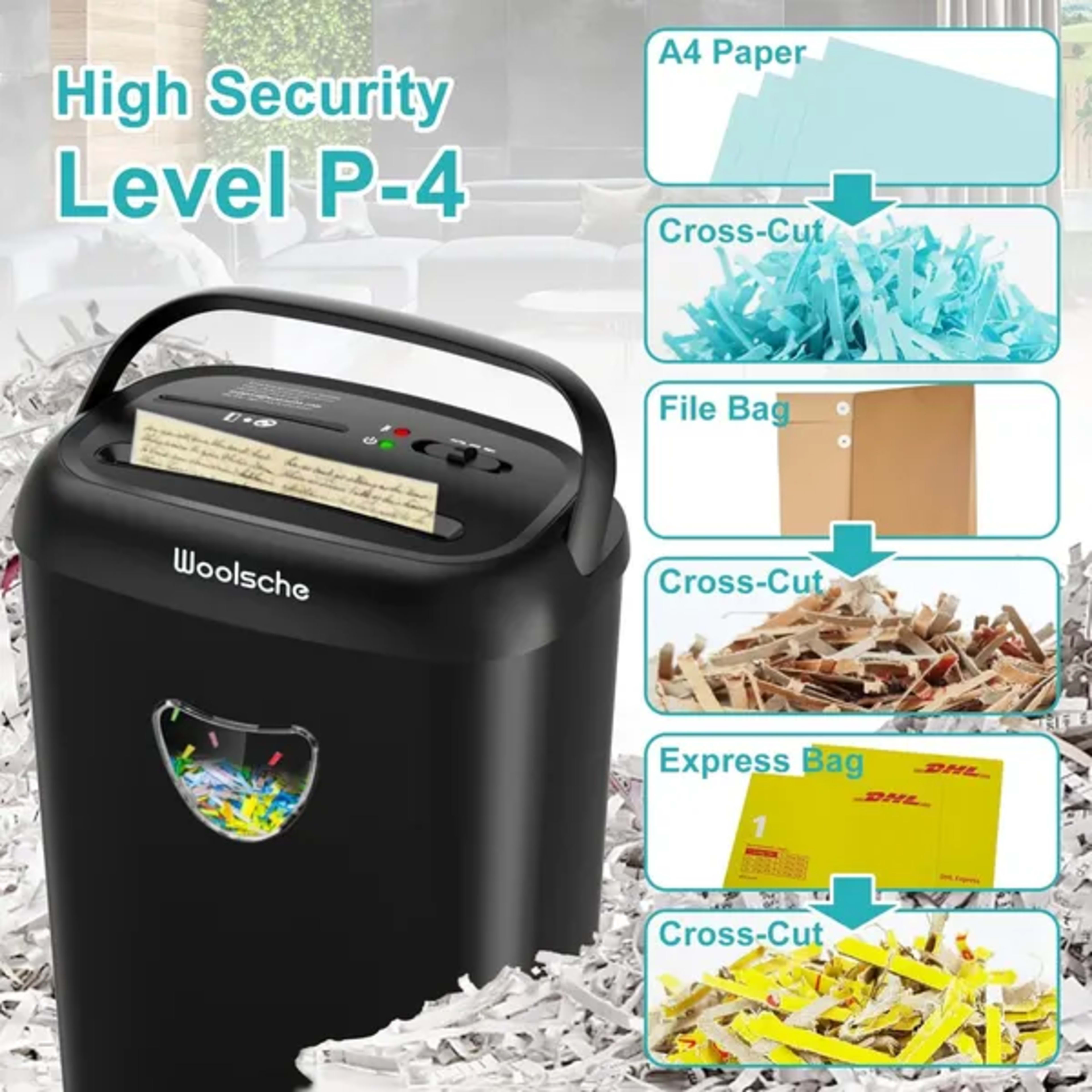 Paper Shredder, 14 Sheet Cross Cut, 6.6 Gallon Basket, P-4 Security Level, 3 Mode Design - Jam Proof Heavy Duty Shredder