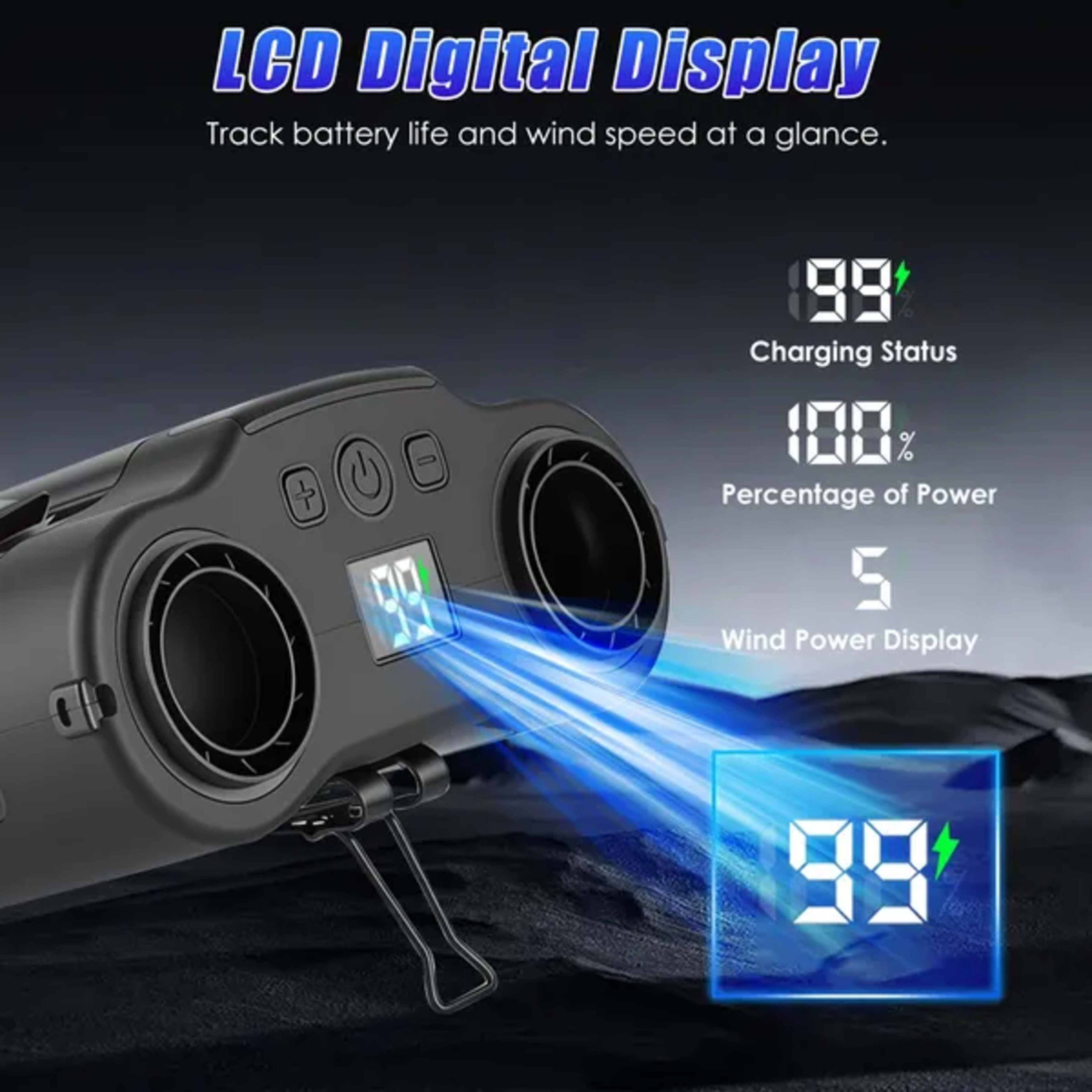 16000mAh 4 In 1 Dual-Turbine Waist Clip Fan Wearable Personal Fan Hands-Free With 5 Speeds LCD Display Lanyard Double As 3