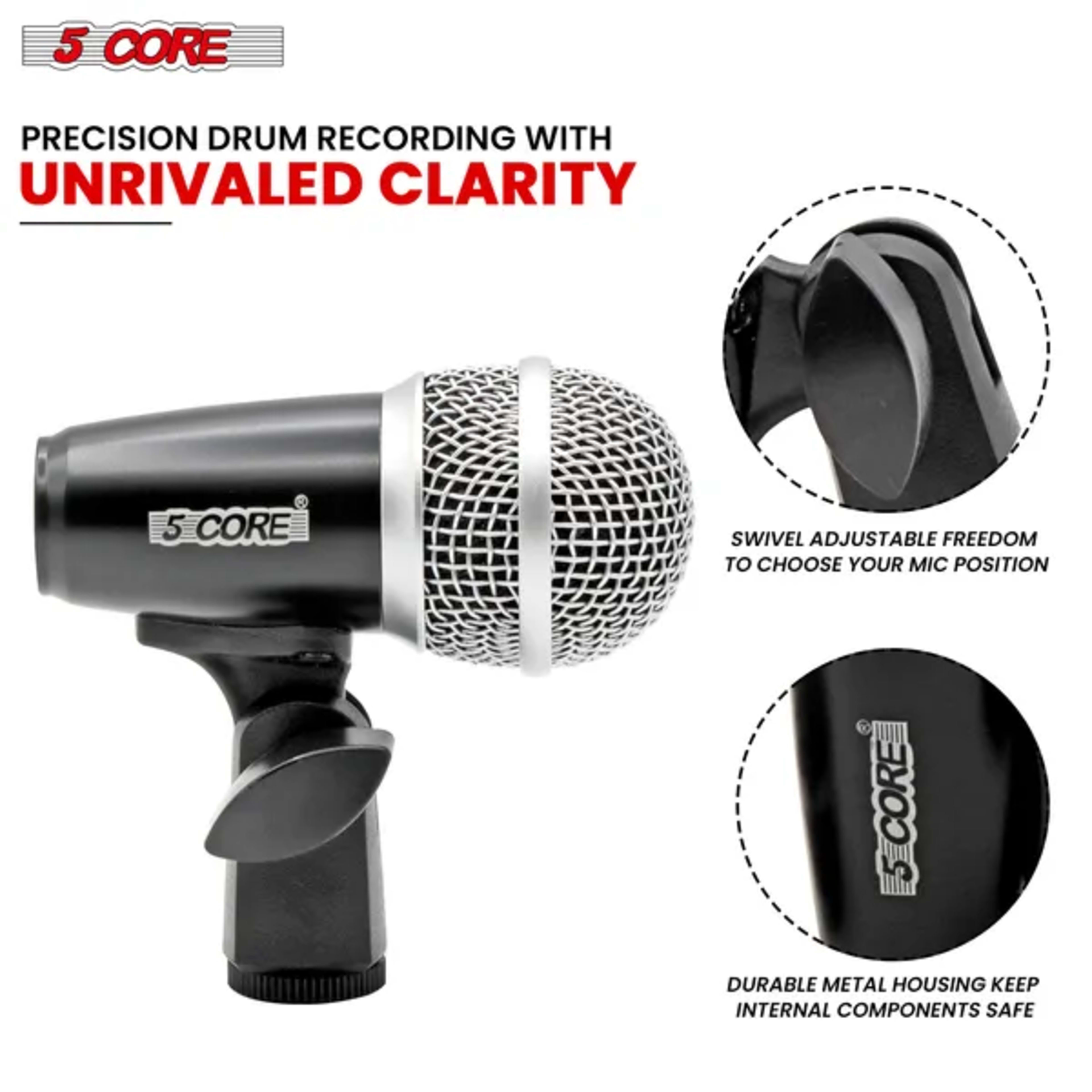 5 Core Conga Mic Snare Tom Set Professional XLR Cardioid Condenser Instrument Microphone Kit 6