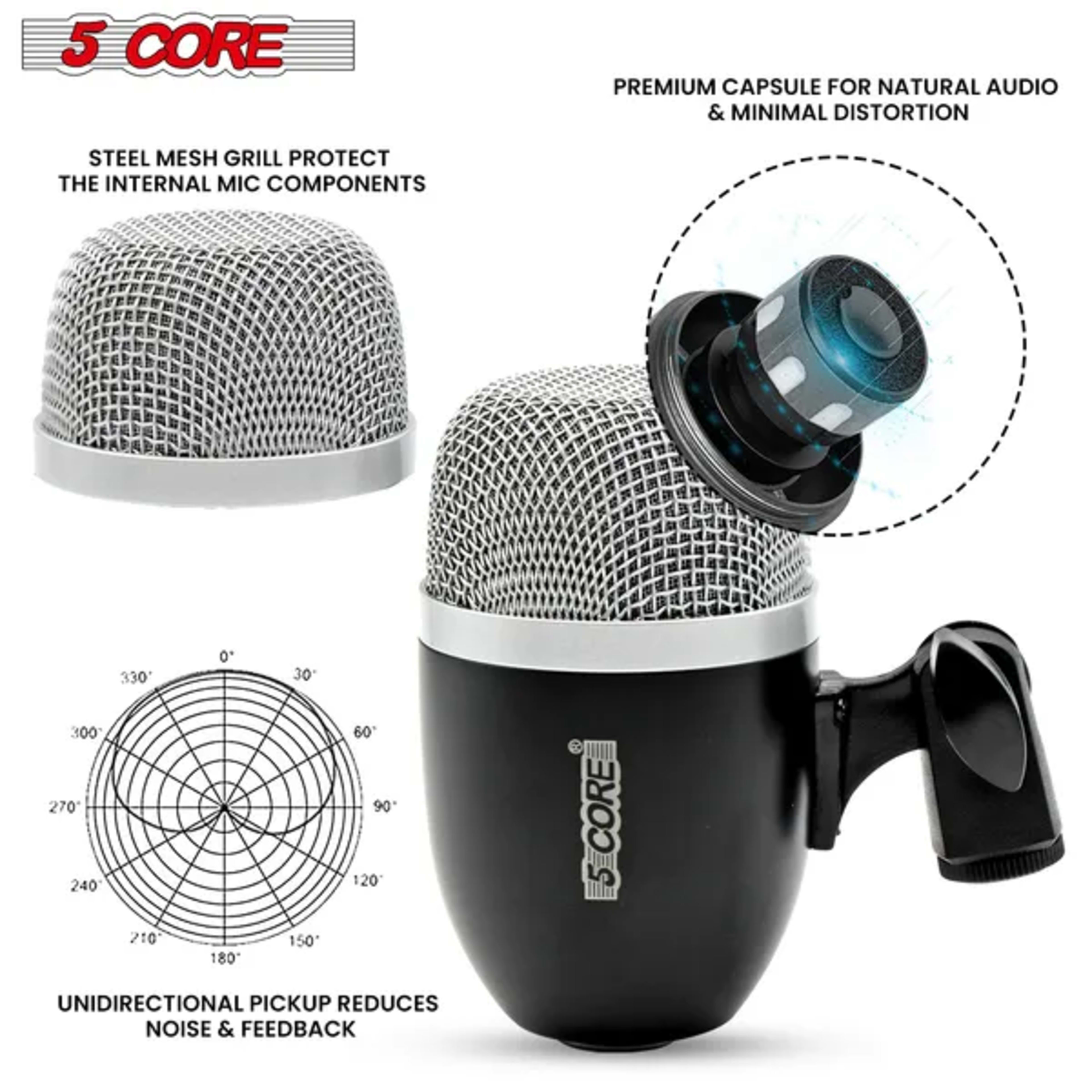 5 Core Conga Mic Snare Tom Set Professional XLR Cardioid Condenser Instrument Microphone Kit 12