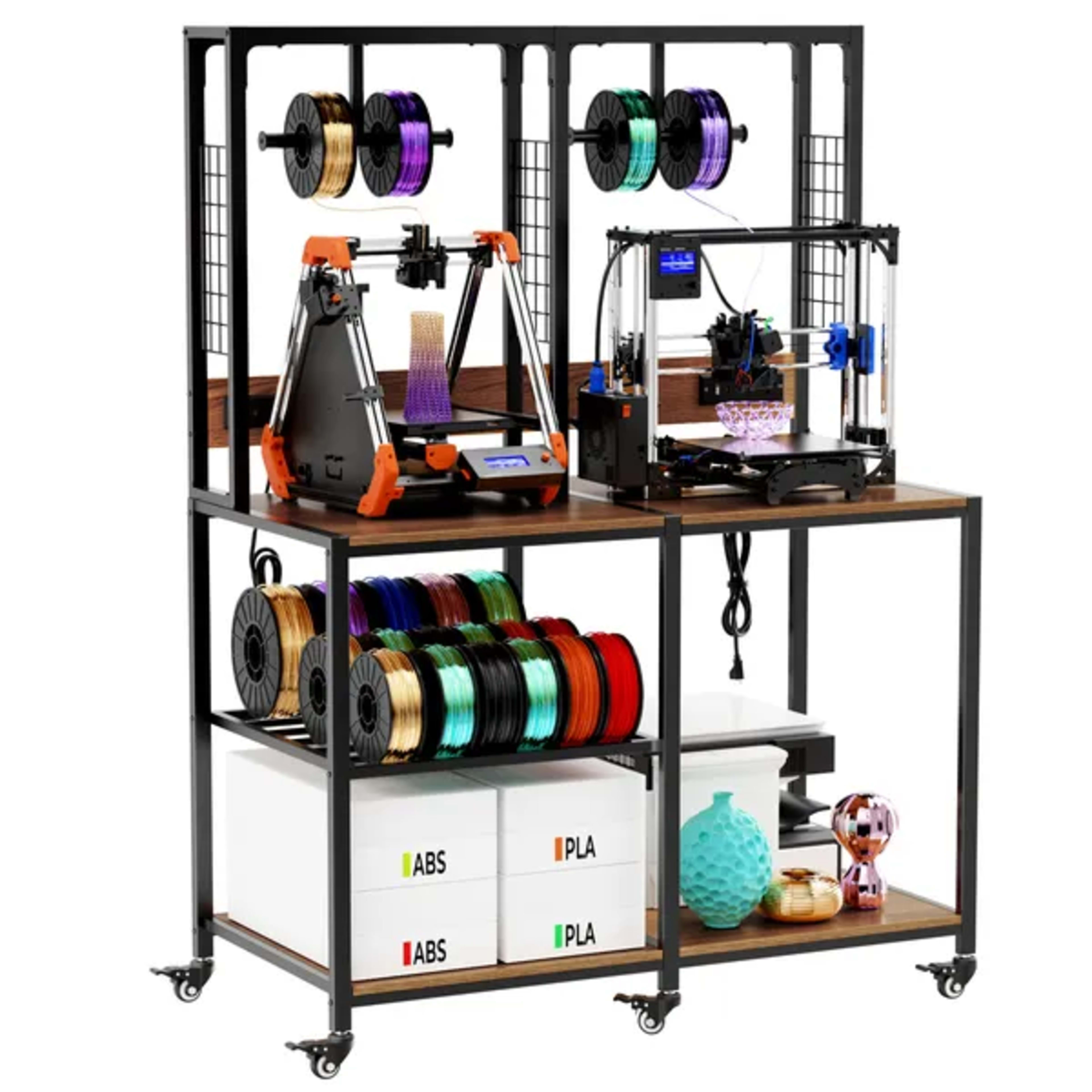 Double 3D Printer Stand With Filament Storage, Heavy-Duty Metal Frame Dual 3D Printer Table Workbench, T-Type Filament H 6