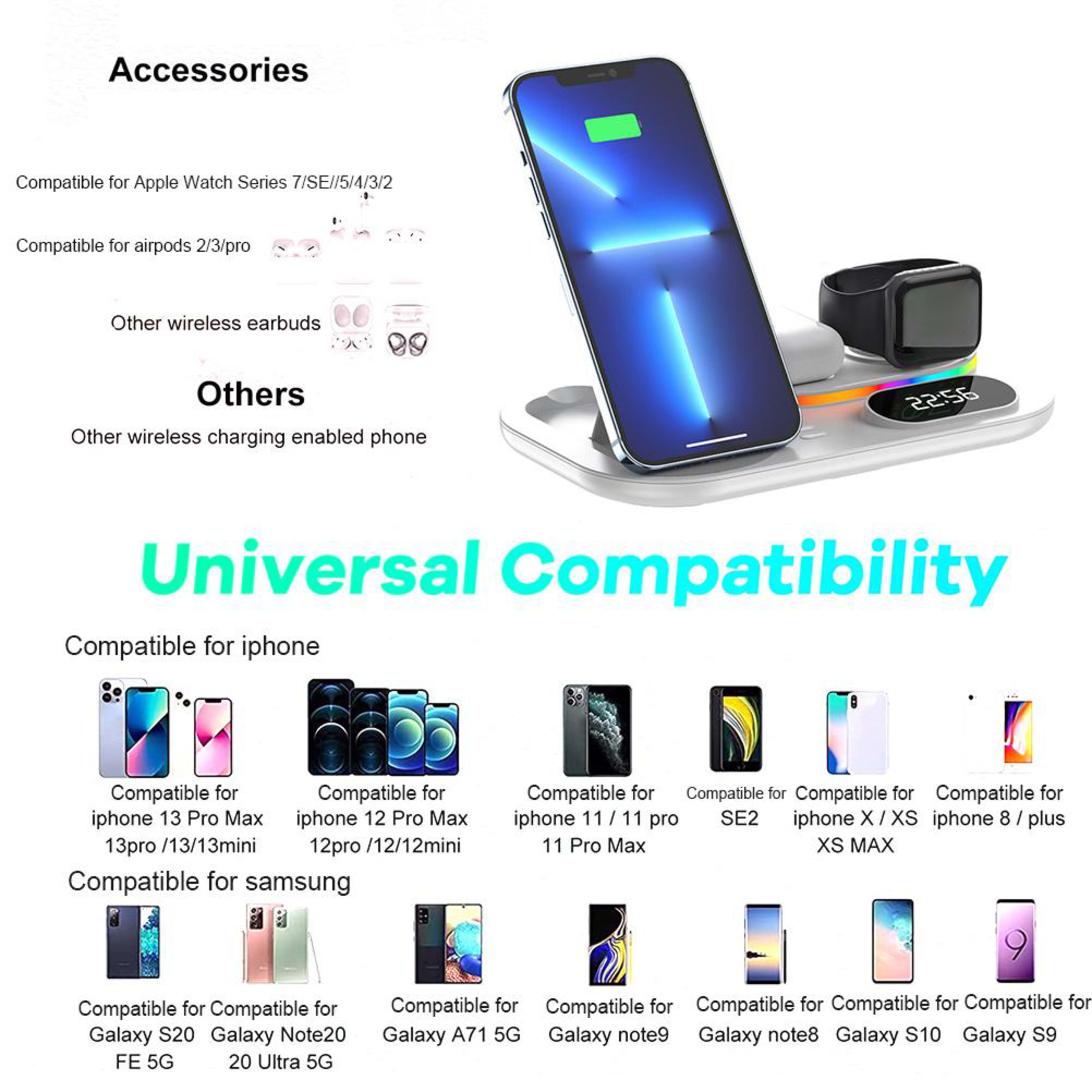 Wireless Charging Station 4 In1 Fast Charging Station Wireless Charger Stand Compatible For IPhone 13 12 3 2 Pro IWatch  3