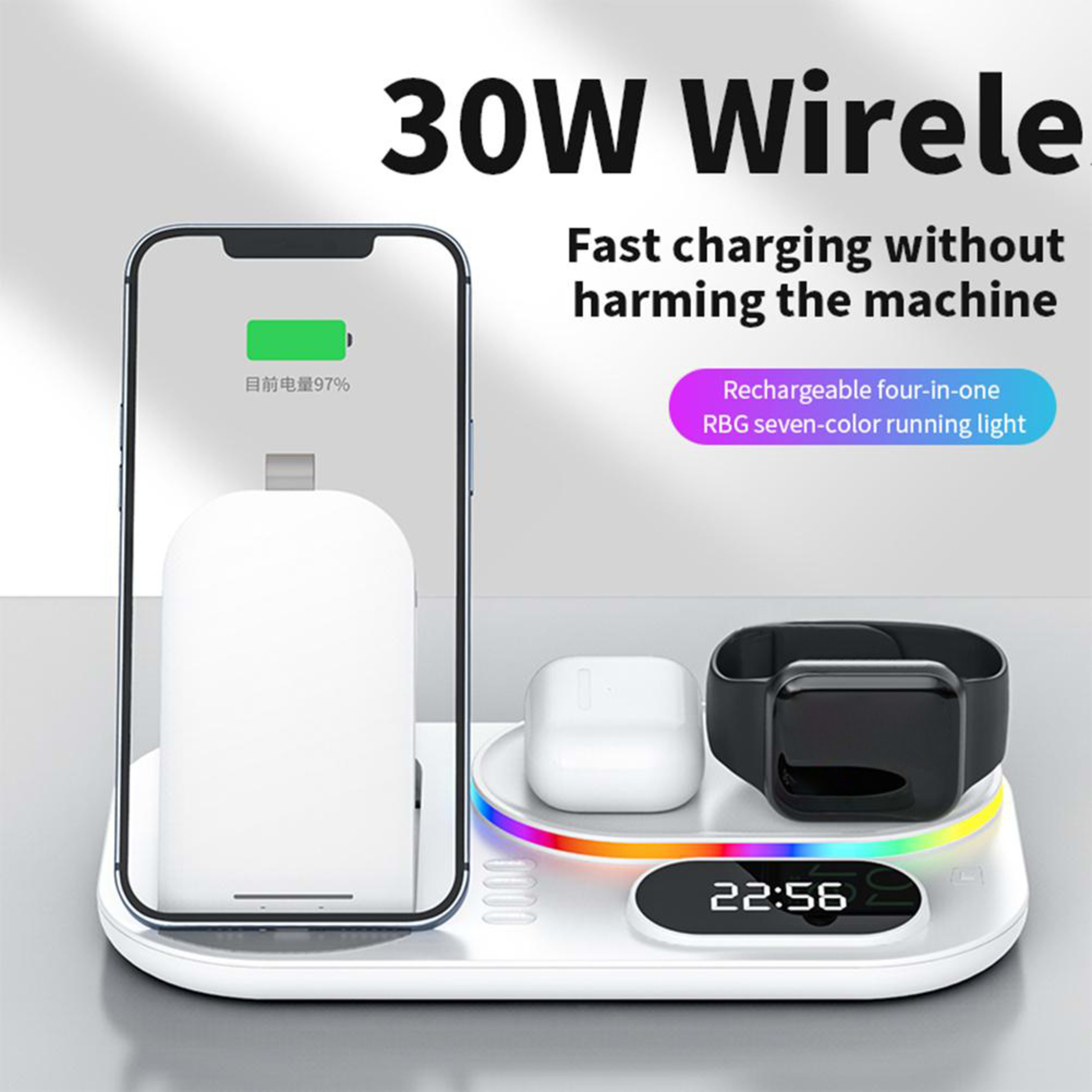 Wireless Charging Station 4 In1 Fast Charging Station Wireless Charger Stand Compatible For IPhone 13 12 3 2 Pro IWatch  4