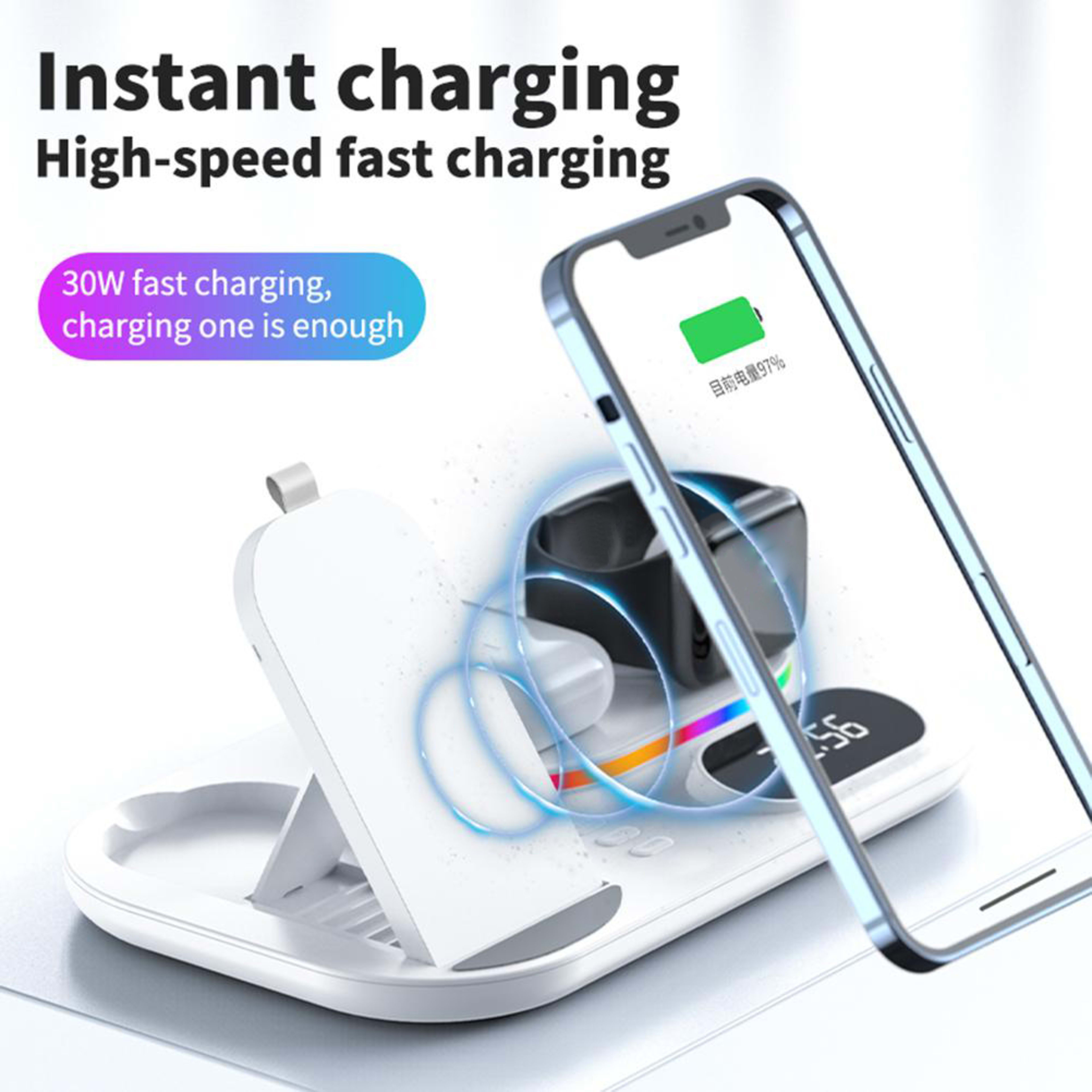 Wireless Charging Station 4 In1 Fast Charging Station Wireless Charger Stand Compatible For IPhone 13 12 3 2 Pro IWatch  5