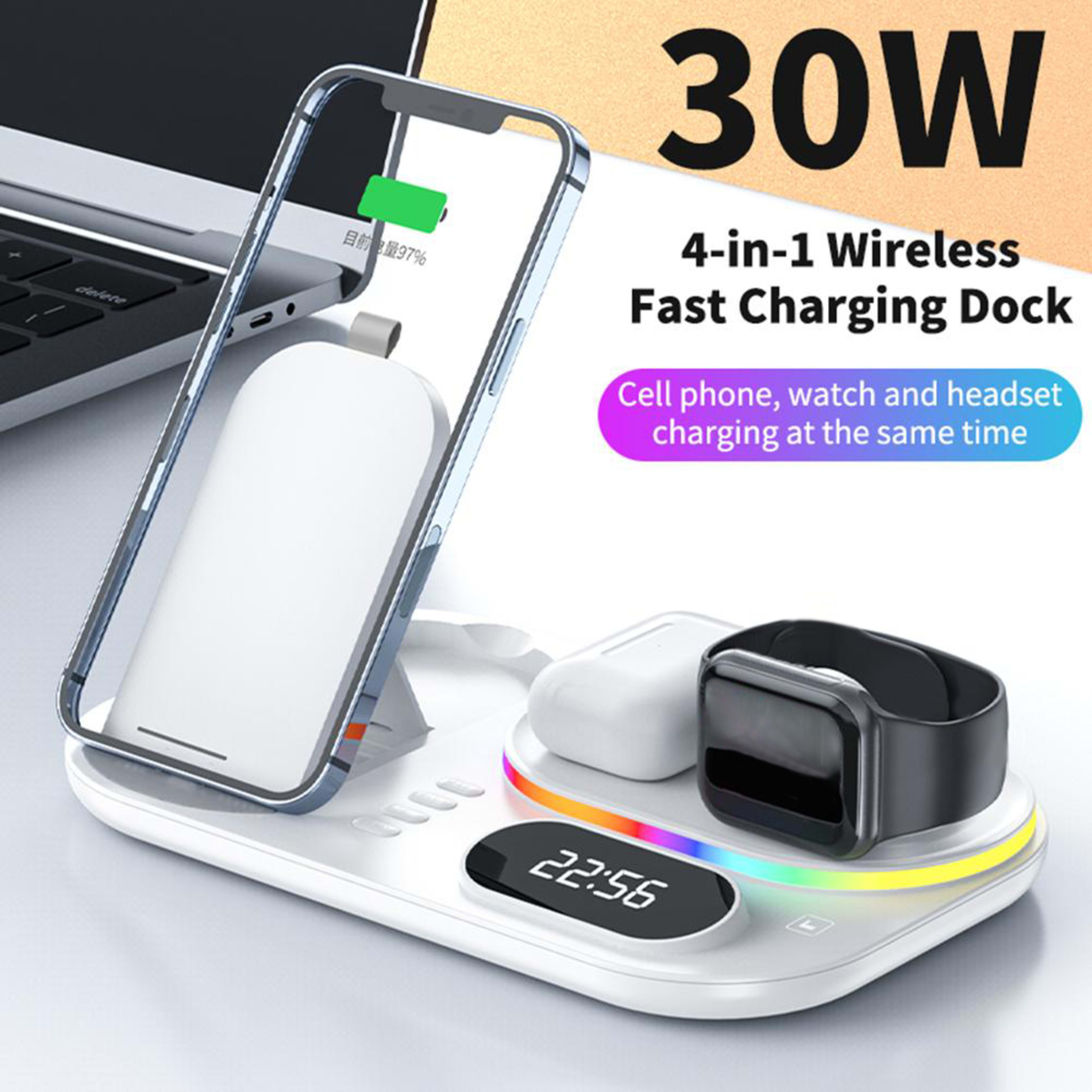 Wireless Charging Station 4 In1 Fast Charging Station Wireless Charger Stand Compatible For IPhone 13 12 3 2 Pro IWatch