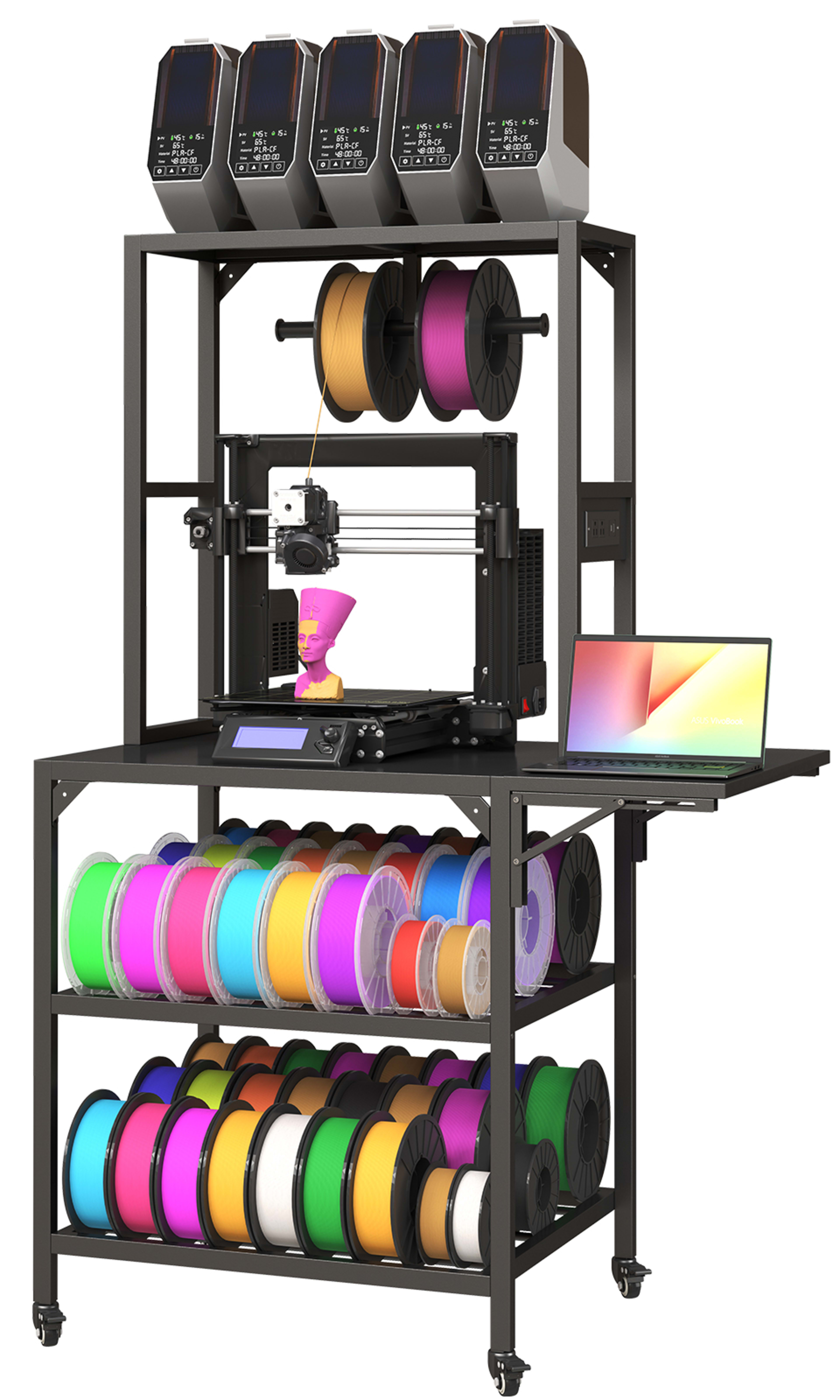 3D Printer Stand, Heavy Duty 3D Printer Table Stand With Filament Storage Rack, T-Shaped Spools Holder Rack With Wheels, 2