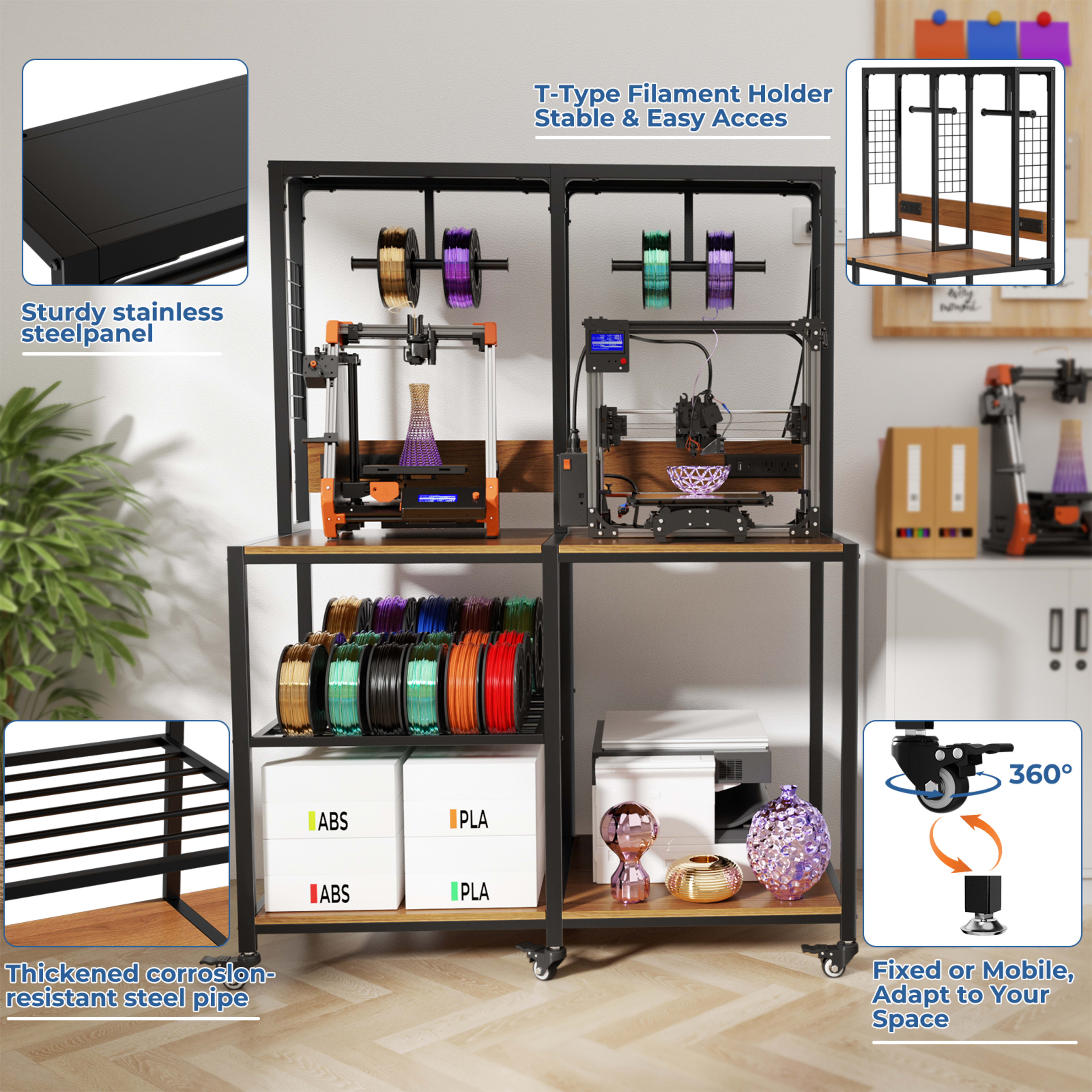 Double 3D Printer Stand With Filament Storage, Heavy-Duty Metal Frame Dual 3D Printer Table Workbench, T-Type Filament H 3