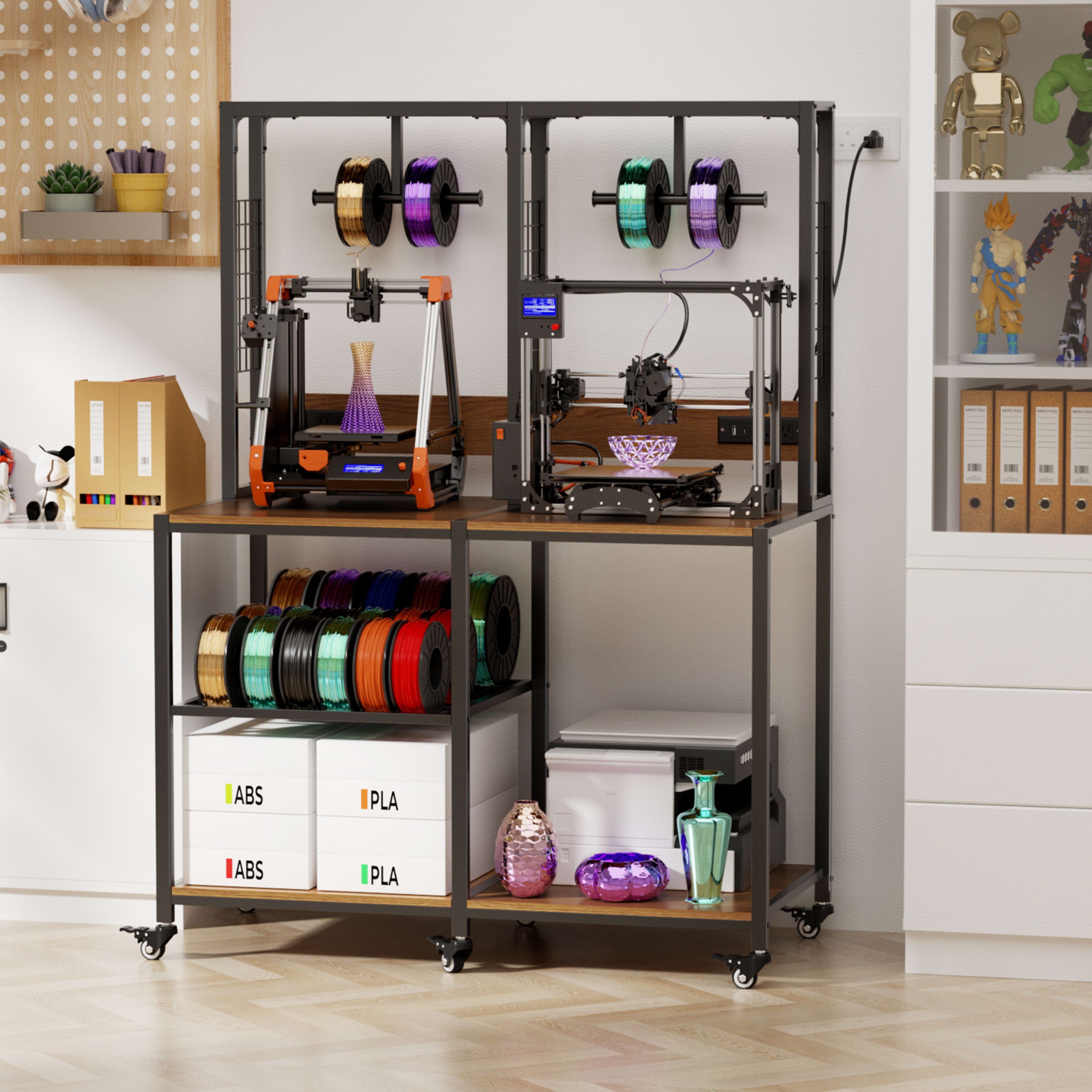 Double 3D Printer Stand With Filament Storage, Heavy-Duty Metal Frame Dual 3D Printer Table Workbench, T-Type Filament H 4