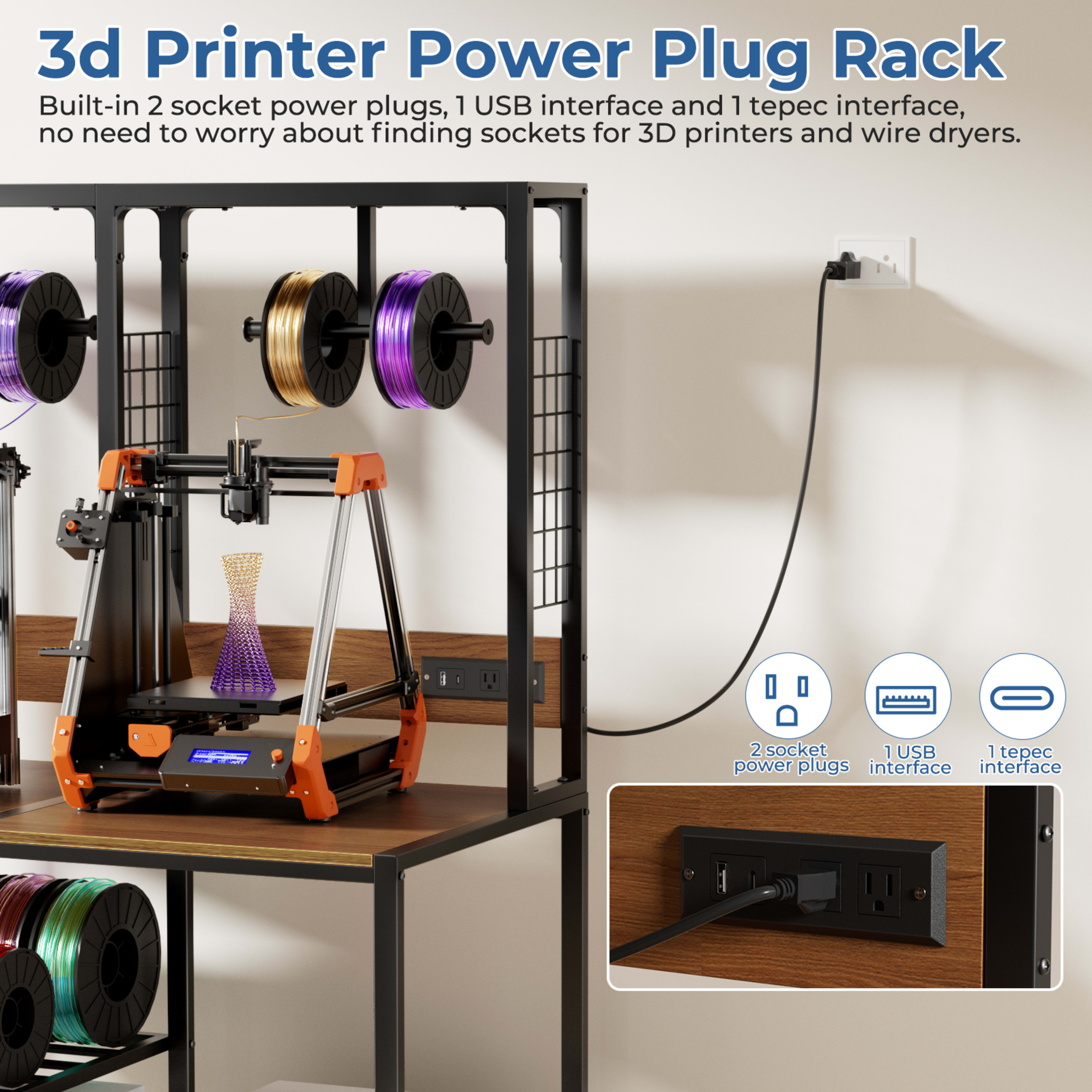 Double 3D Printer Stand With Filament Storage, Heavy-Duty Metal Frame Dual 3D Printer Table Workbench, T-Type Filament H