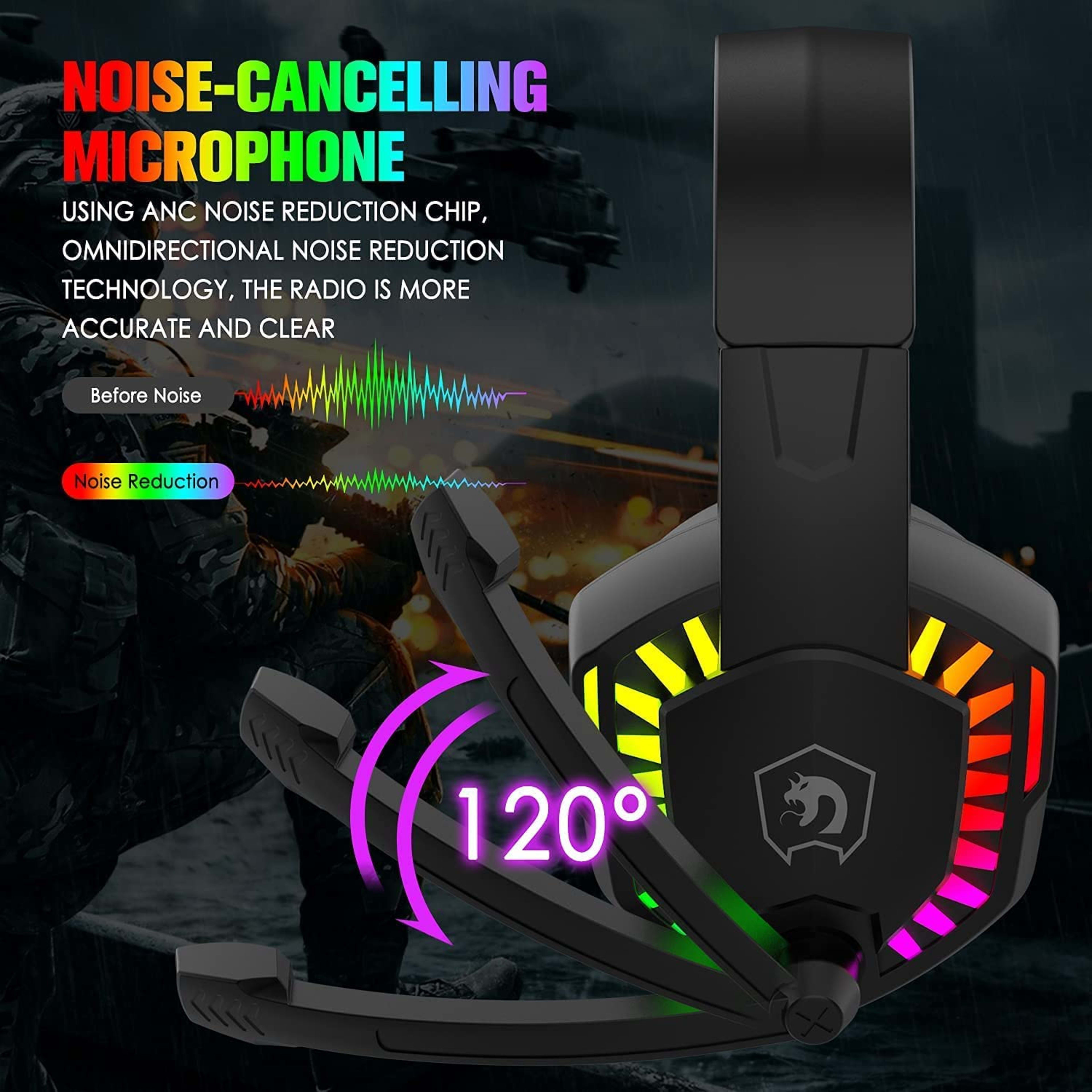 Wired Gaming Headset With Rainbow RGB Backlight Retractable Stereo Sound For PS4 7