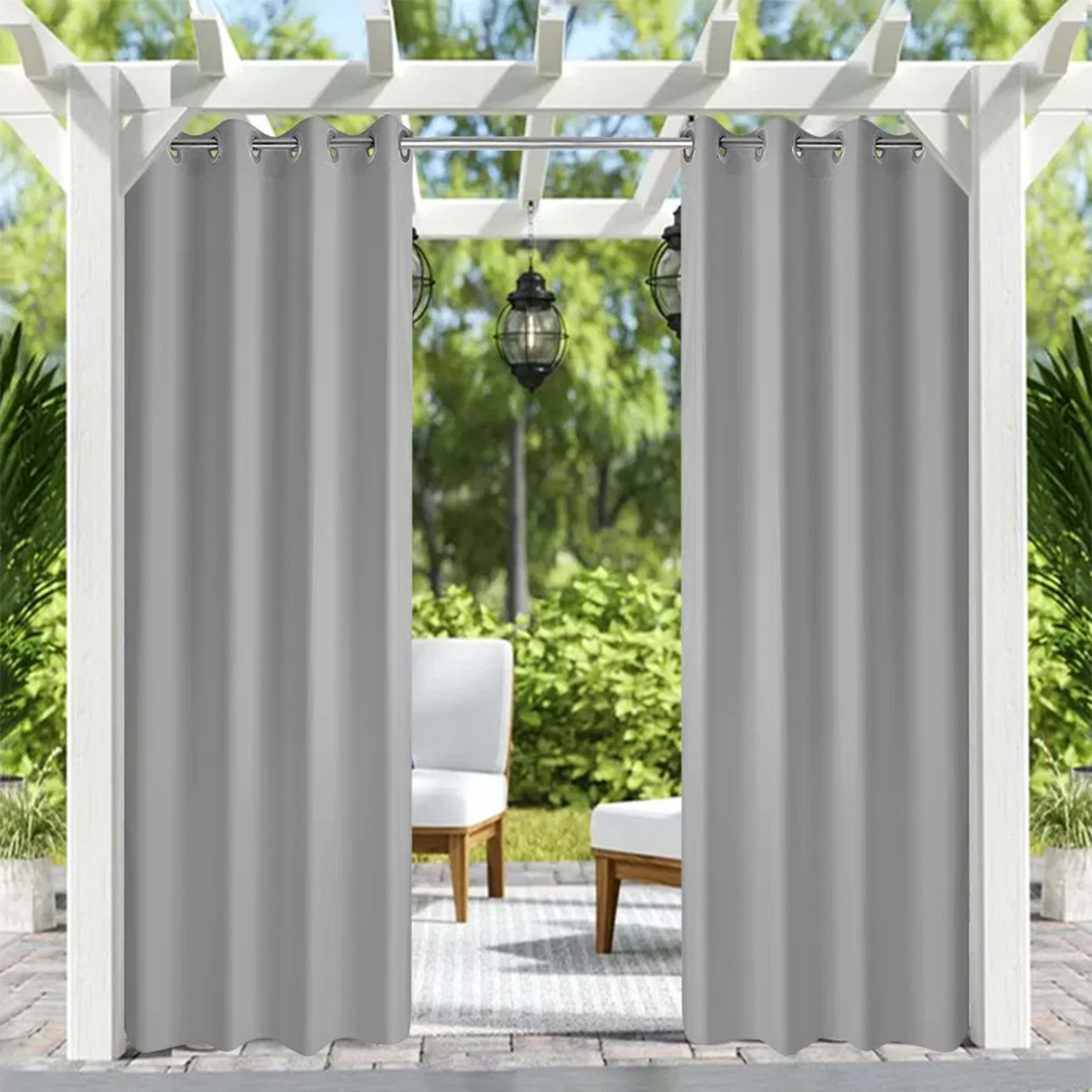 50inchx 120inch Outdoor Waterproof Grommets Window Curtains For Front Porch ,Gray