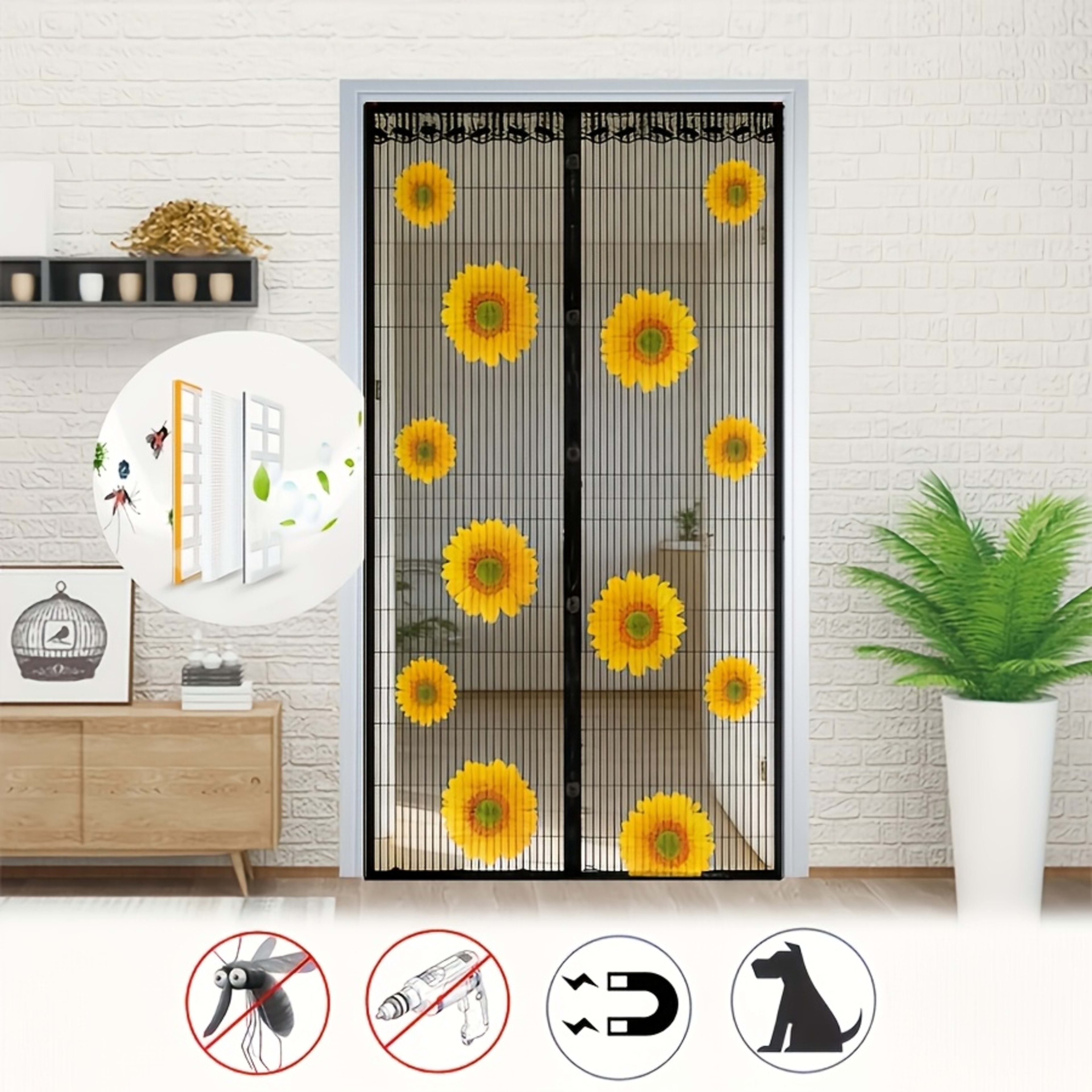 Magnetic Screen Door, Sunflower Print Mesh Curtain With Lace Edge, Hands-Free Self-Closing Insect Mosquito Net, Keep Bug 8