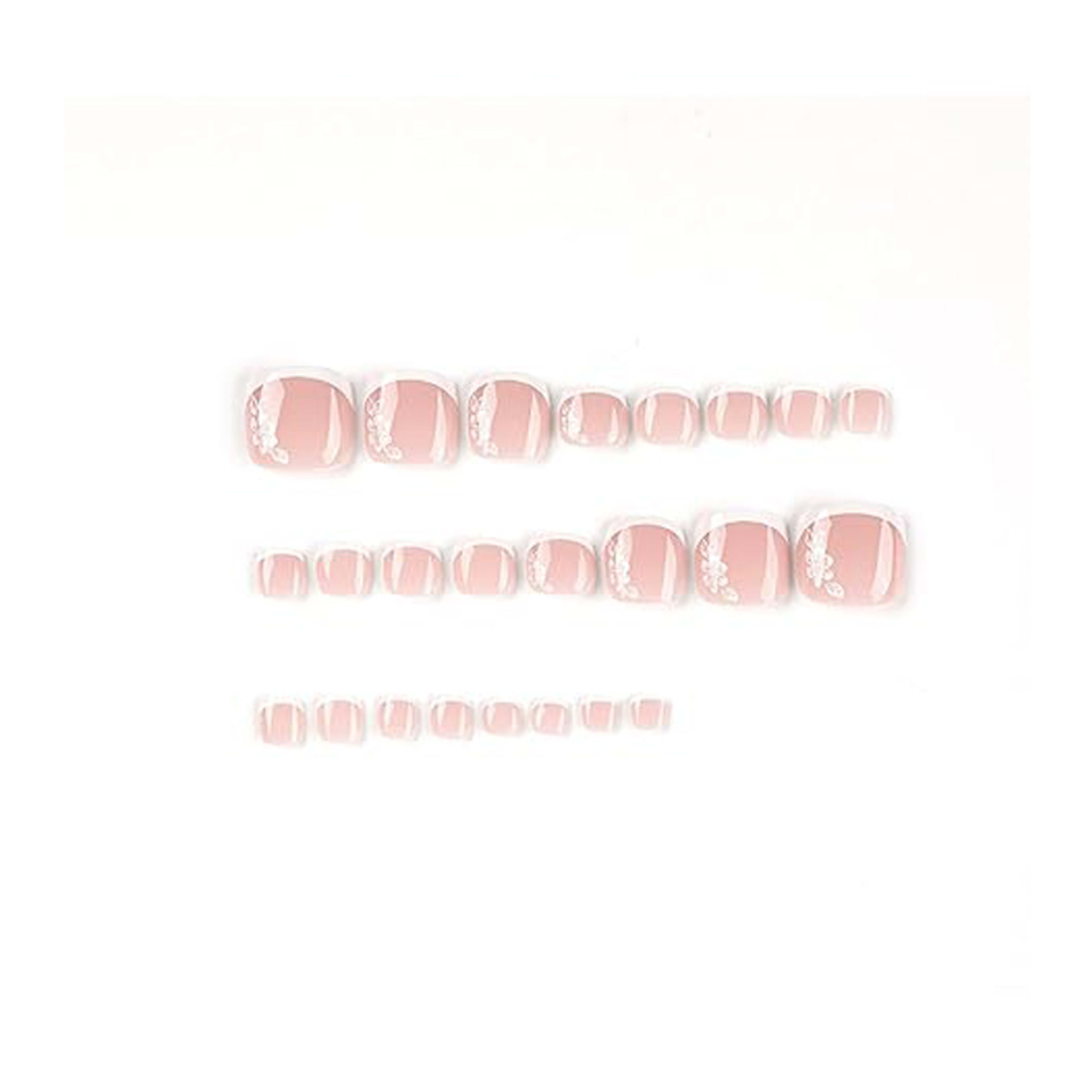 24PCS White Flowers Press On Toenails, French Tip Short Square Fake Toe Nails Full Cover ,Glue On Toenails Floral Design