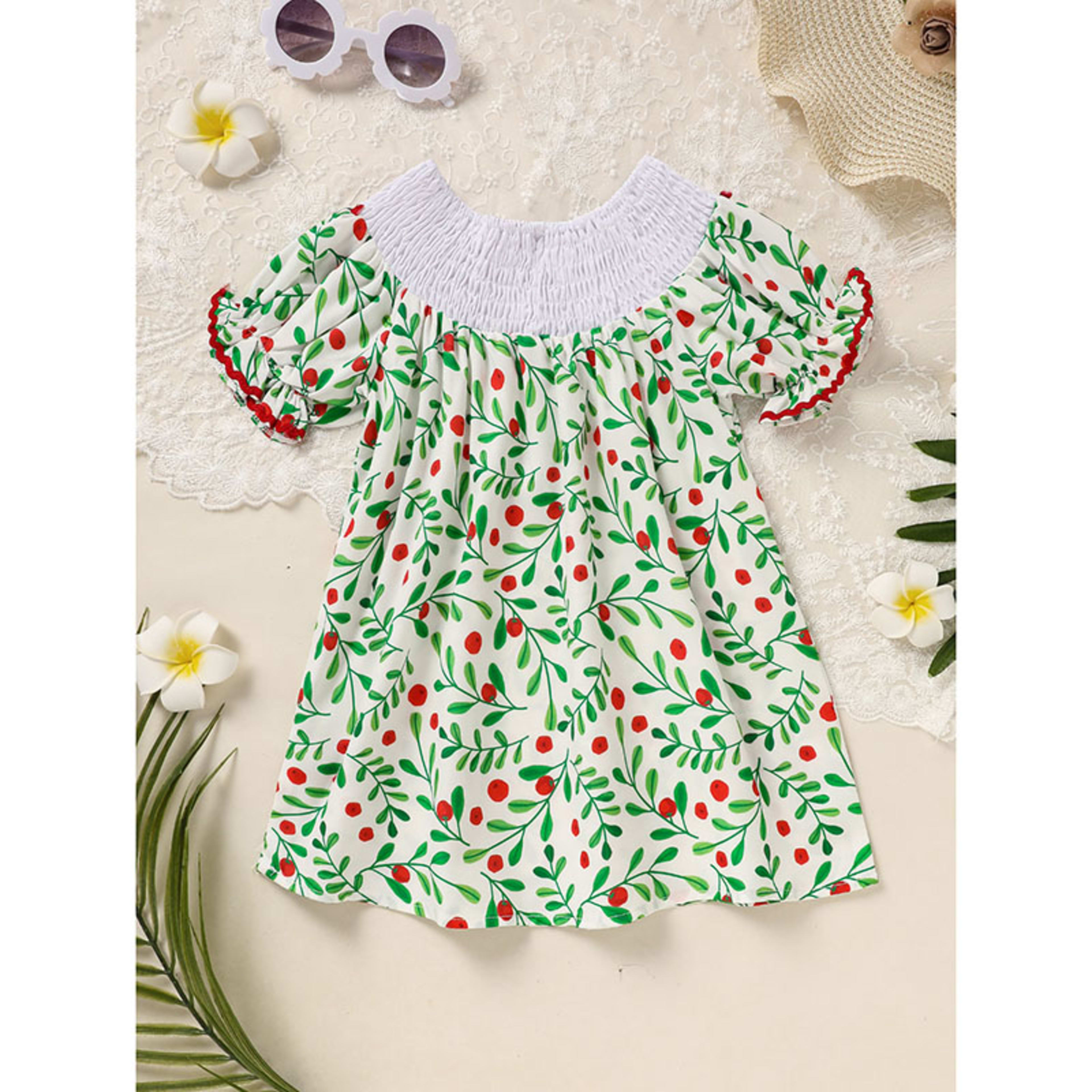Toddler Infant Baby Girls Christmas Dress Short Sleeve Christmas Tree Embroidered Plaid Casual Party Dresses 19