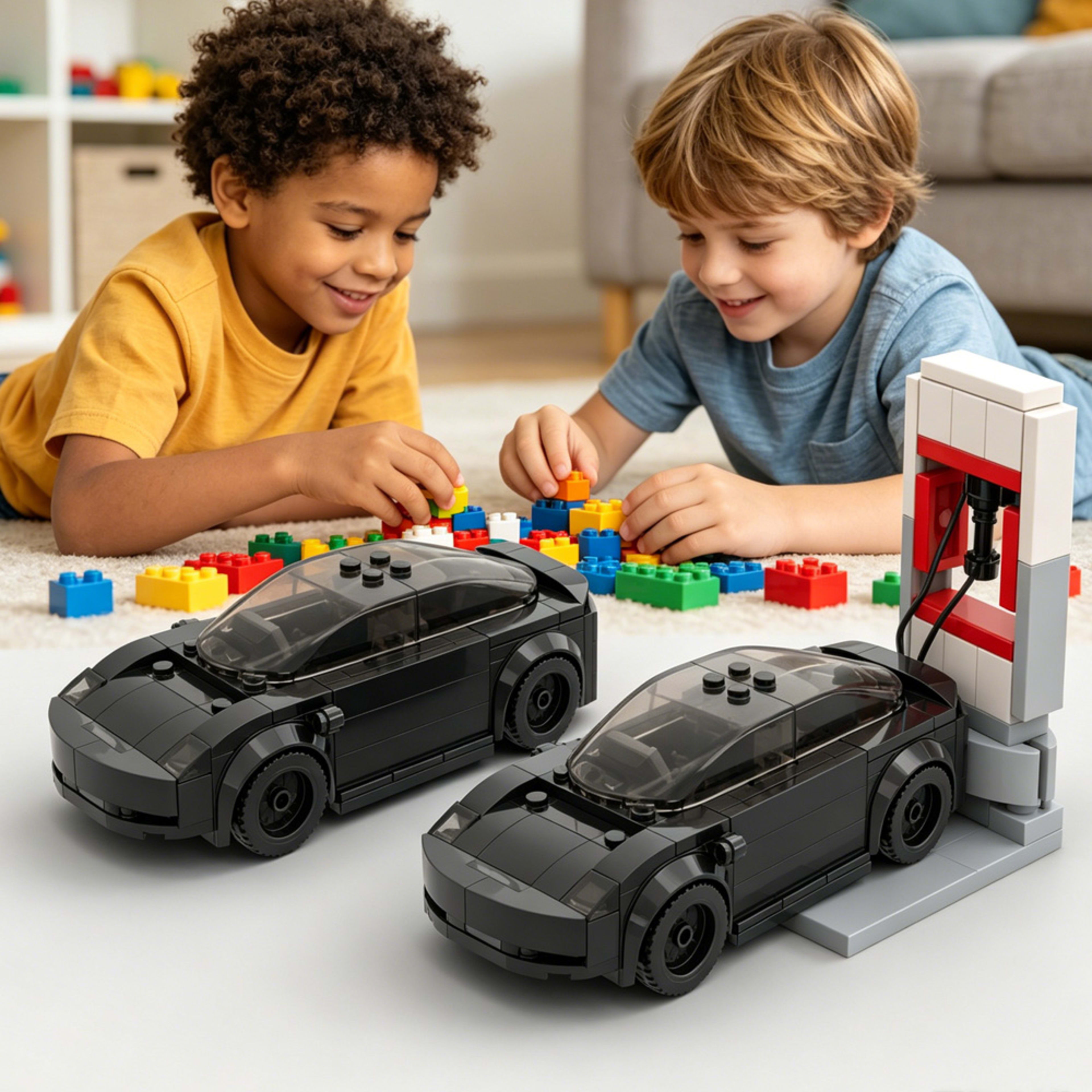 185PCS Black Electric Sports Car Building Blocks With Charger, Modern EV Vehicle Toy Kit For Kids And Adults,Collectible 3
