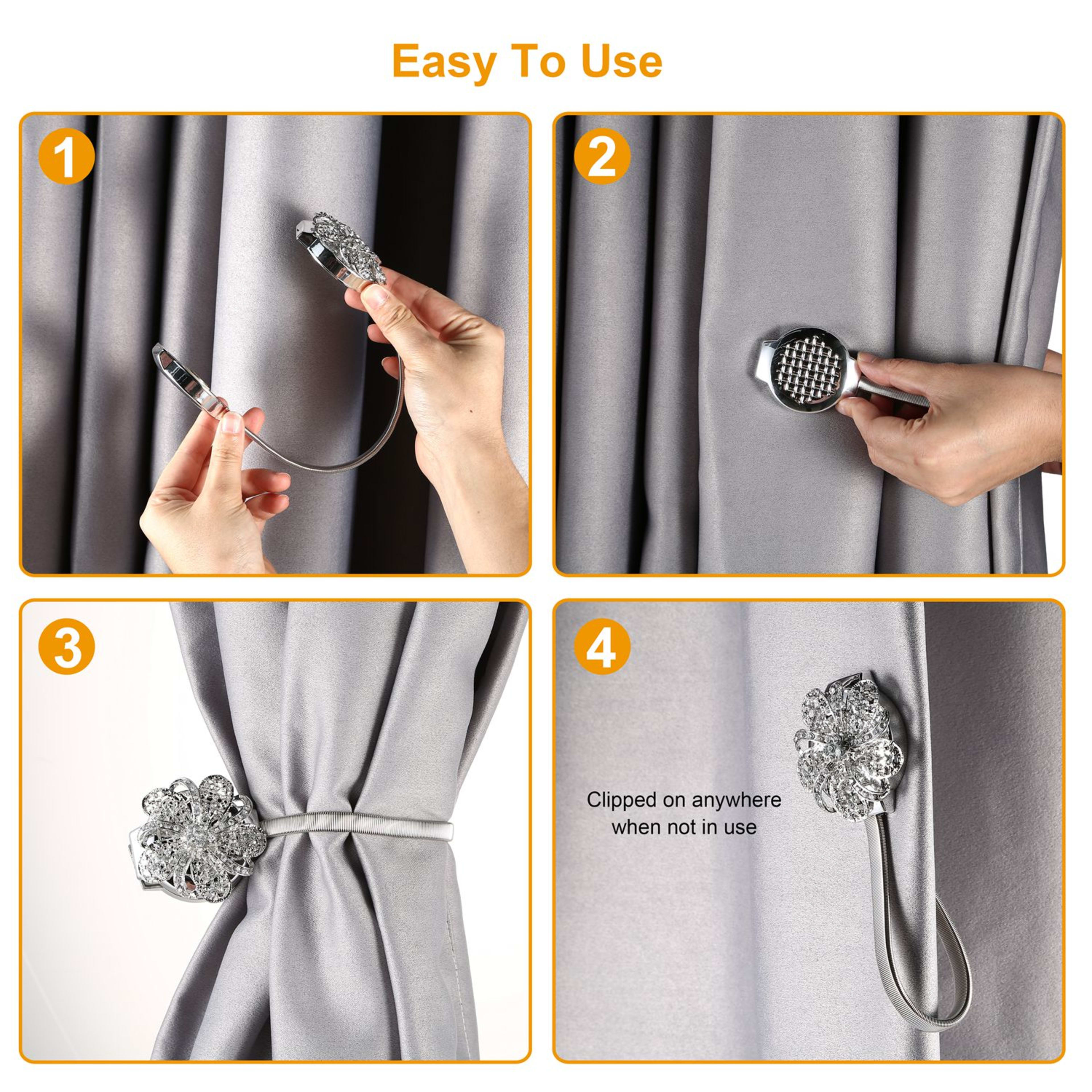 2 Packs Magnetic Curtain Tiebacks Extendable Floral Drape Holder Decorative Window Hangings Clip For Living Room Restaur 2