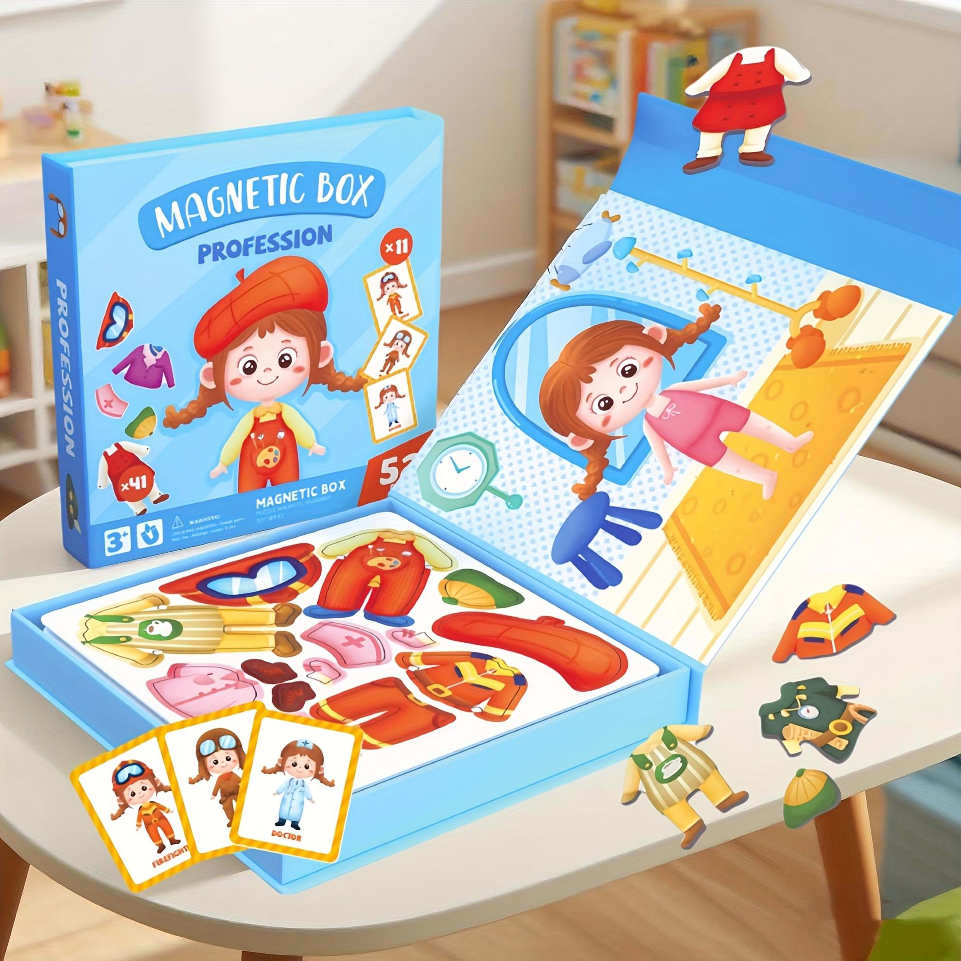 Blue Princess Dress-Up Puzzle Toy  Portable Magnetic Case With 11 Cards & 41 Puzzle Pieces Creative Role-Play Toy For Ki 9