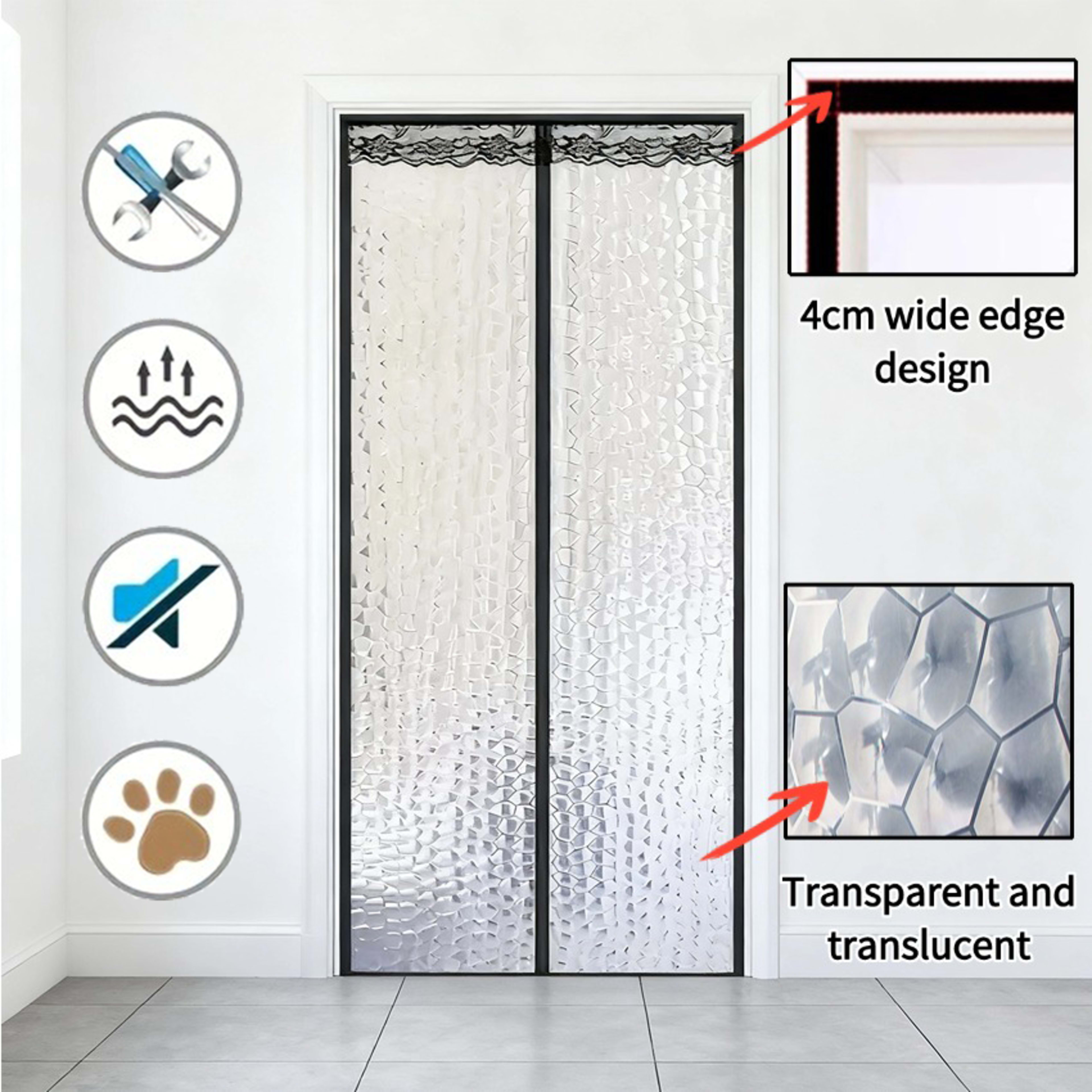 1 Black Lace Air Conditioner Door Curtain With Magnetic Closure, Seals For Insulation And Keeps Out Mosquitoes And Flies 10
