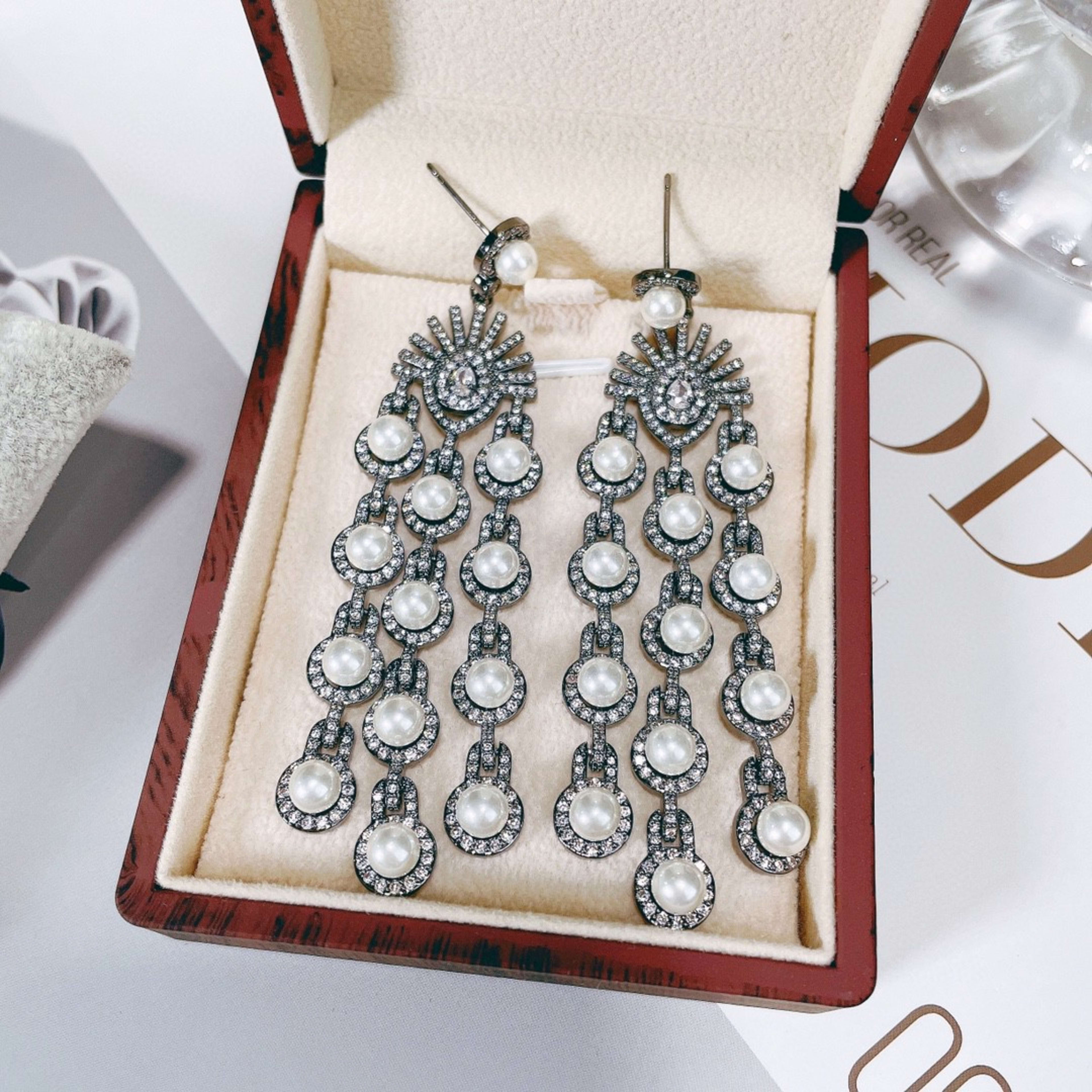 Micro Inlay Zircon Style Beaded Fringe Earrings 2