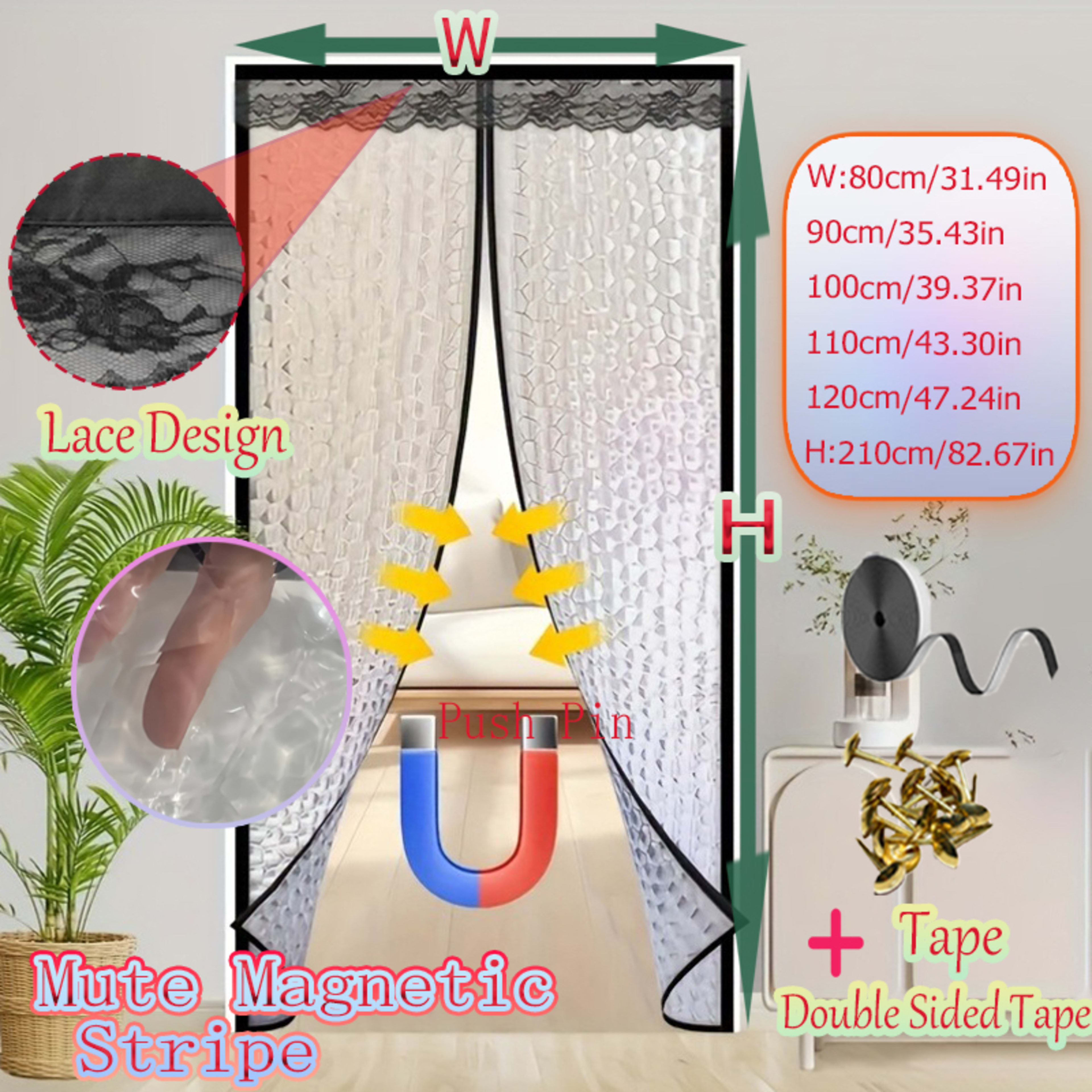 1 Black Lace Air Conditioner Door Curtain With Magnetic Closure, Seals For Insulation And Keeps Out Mosquitoes And Flies 6