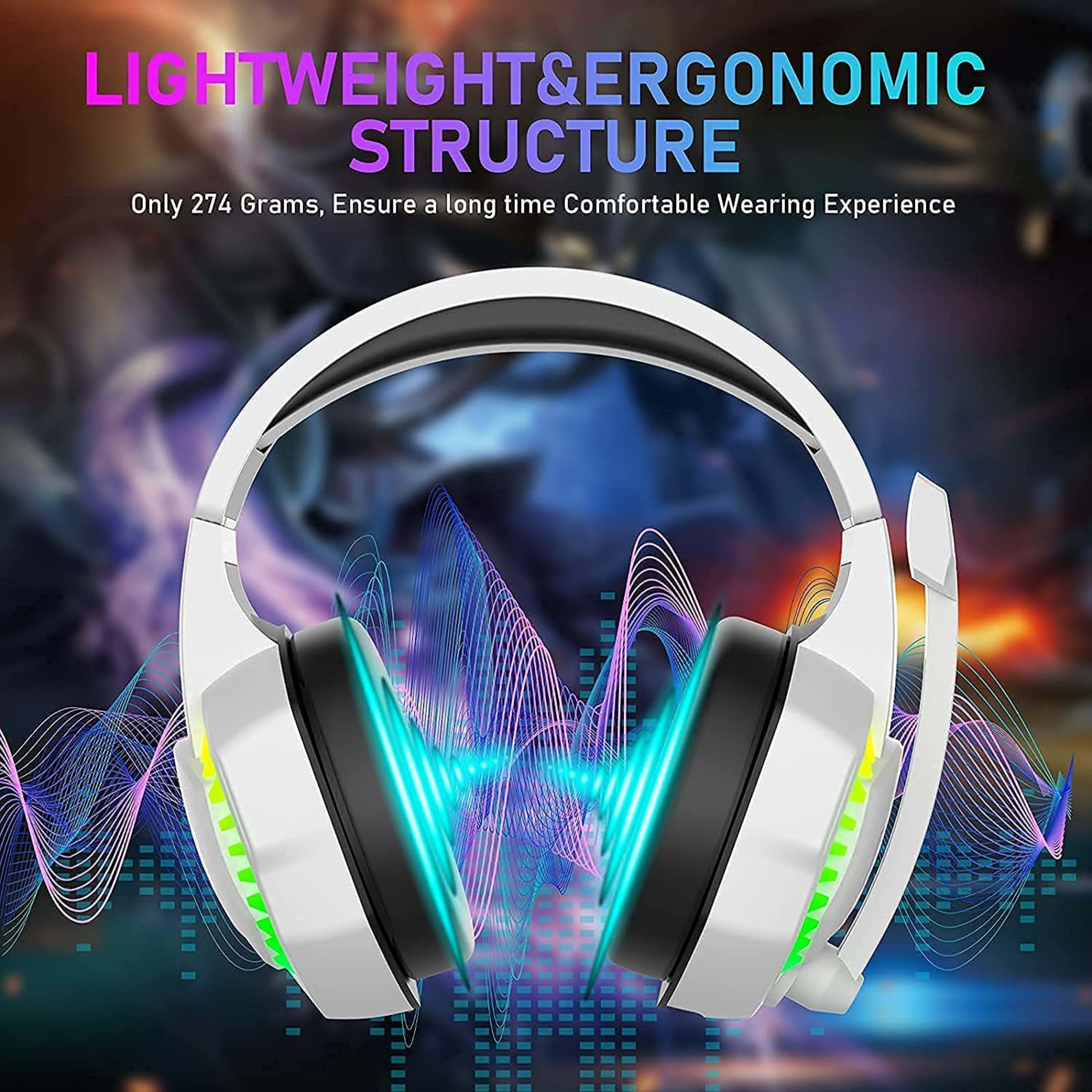 Wired Gaming Headset With Rainbow RGB Backlight Retractable Stereo Sound For PS4 2