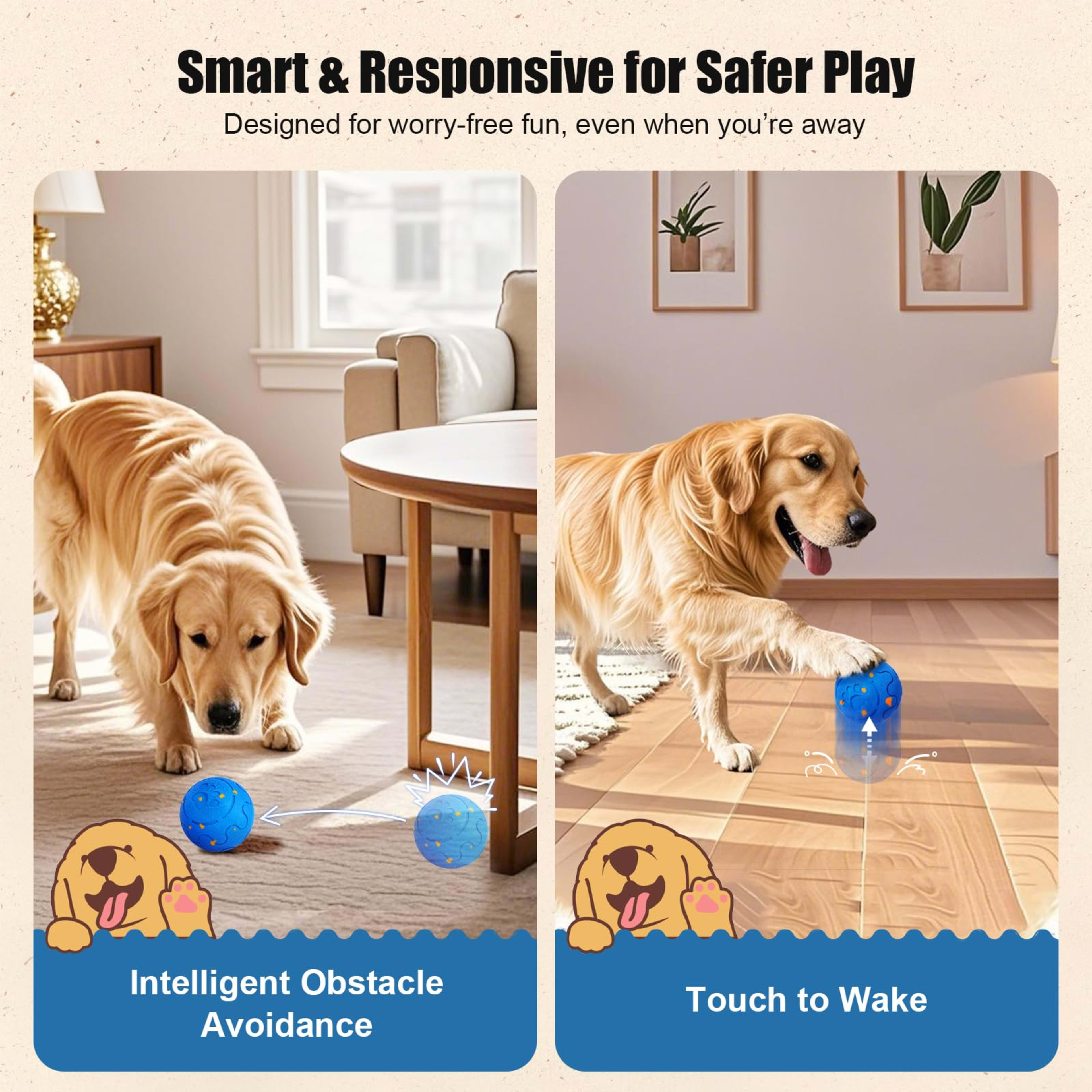 Interactive Dog Ball Toy, Smart Dog Toy For Medium And Large Dogs, Automatic Moving Rotating & Bouncing Ball, Durable E- 4