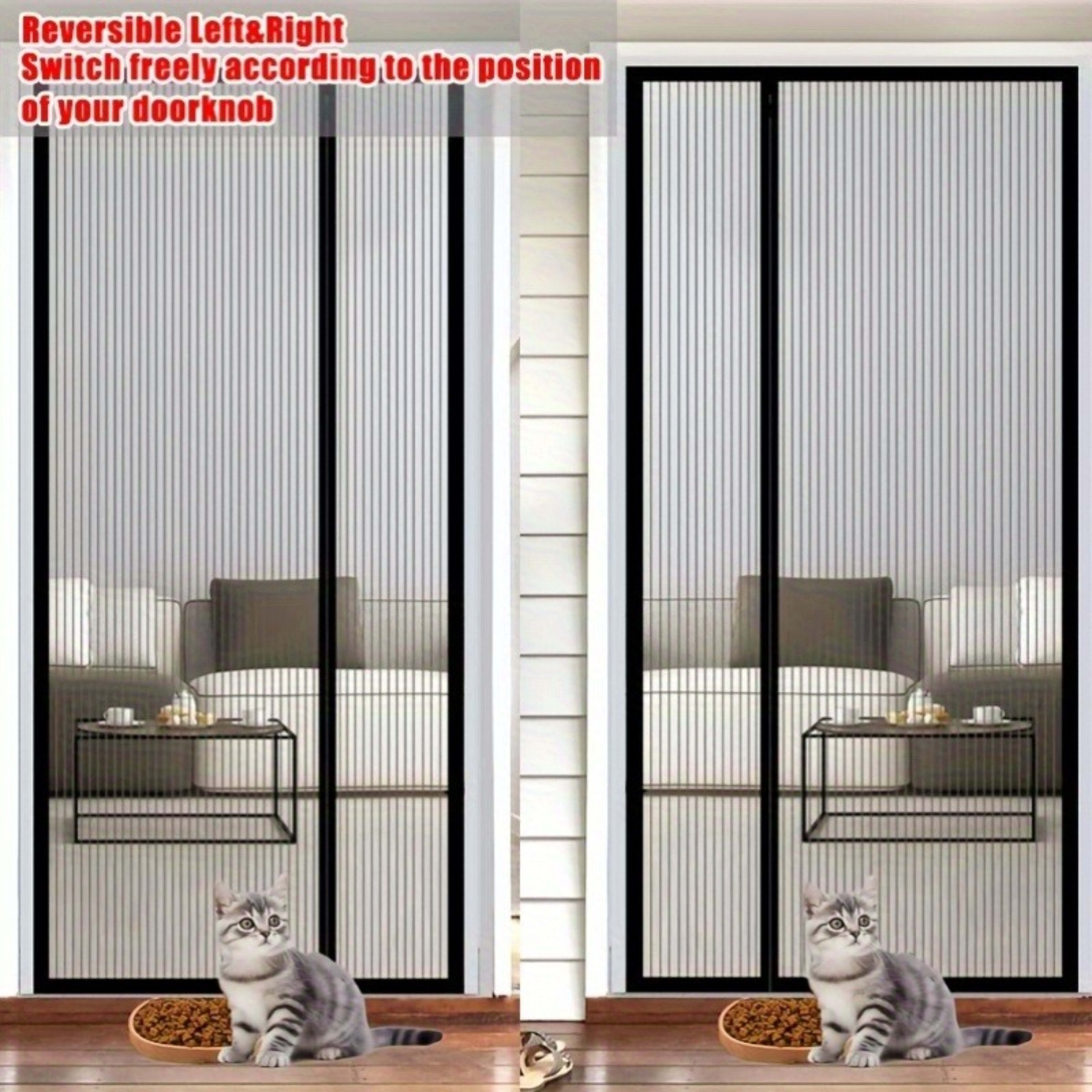 1pc Side-opening Magnetic Screen Door, Reversible Left And Right Design, With Hooks, Easy To Install, Prevents Insects F 10