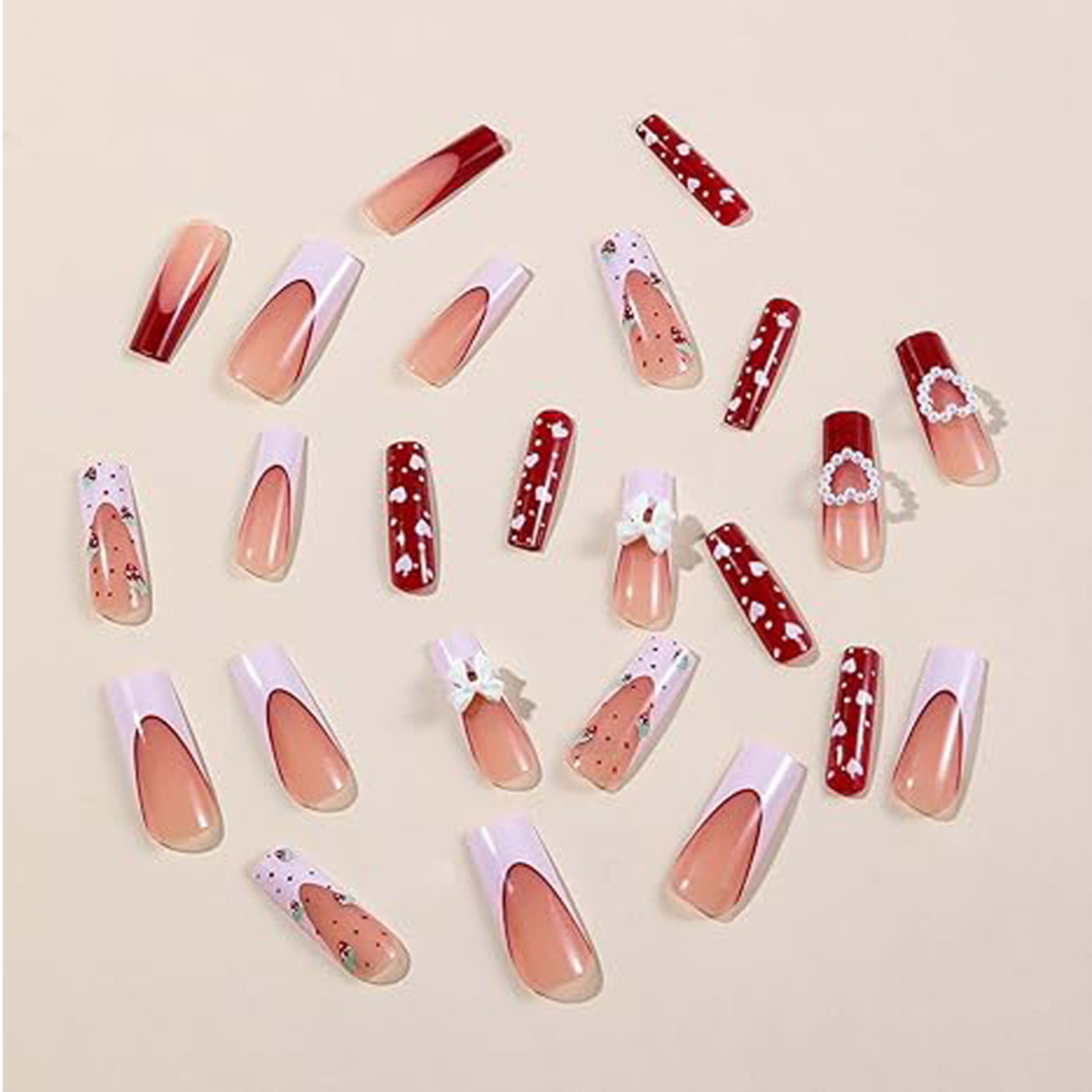 24 PCS Strawberry Bow Nail Art 6