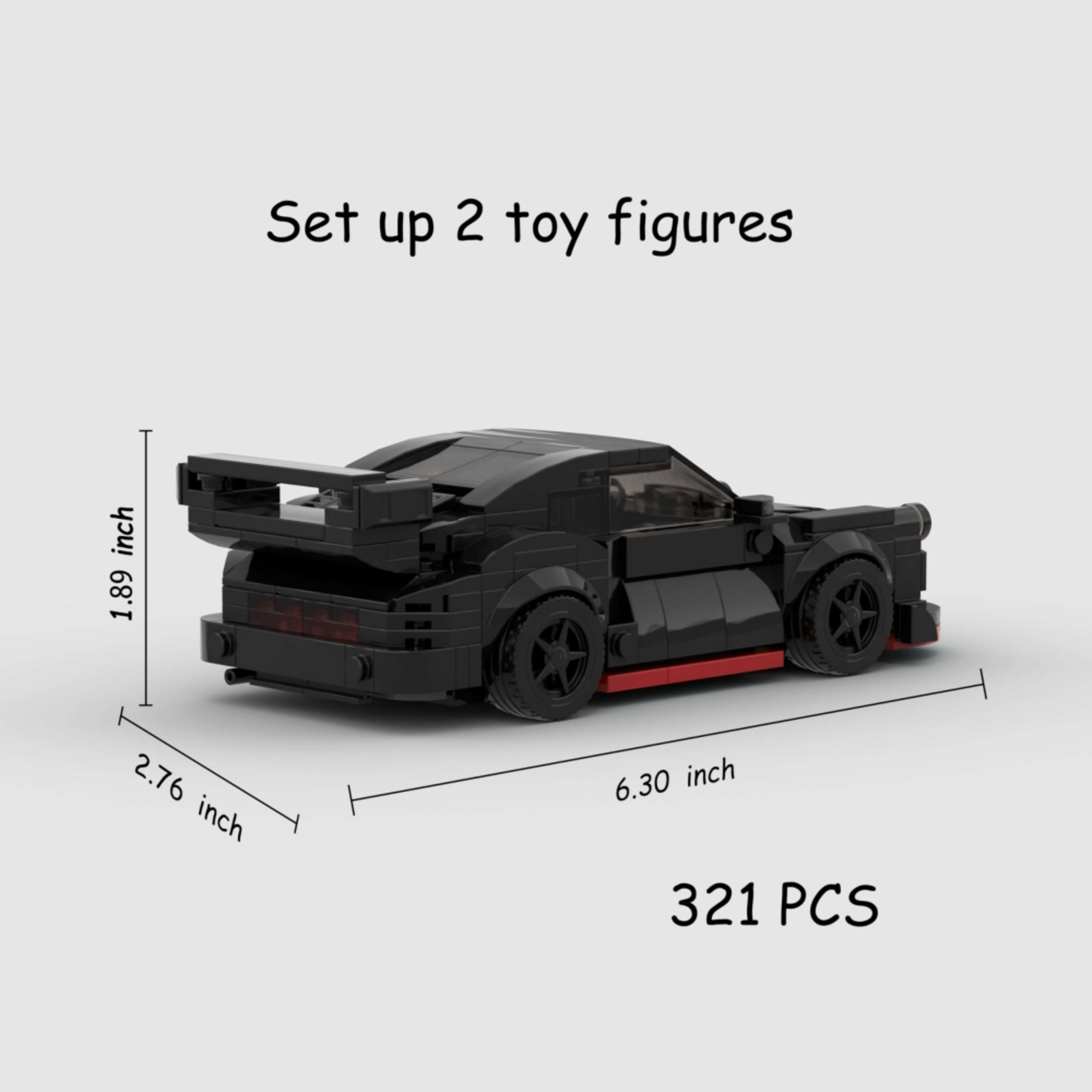 321PCS Black Widebody Sports Car Building Blocks,  Inspired Race Car Toy With Rear Wing Kit For Kids And Adults, Collect 7