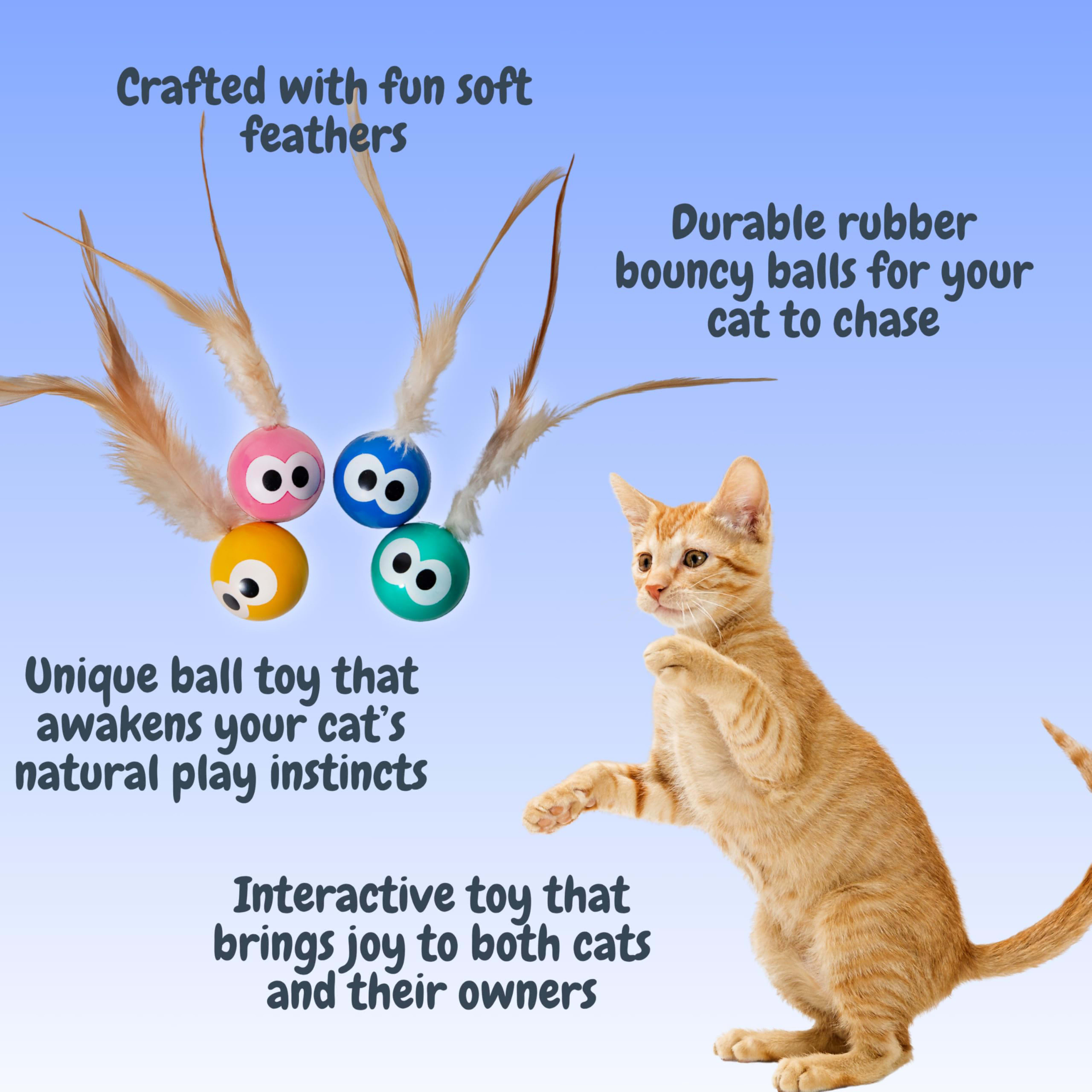 Bouncing Balls Cat Toy With Feather - Interactive Cat Bouncing Ball With Tail, Bouncing Cat Toy For Indoor Cats & Playfu 5