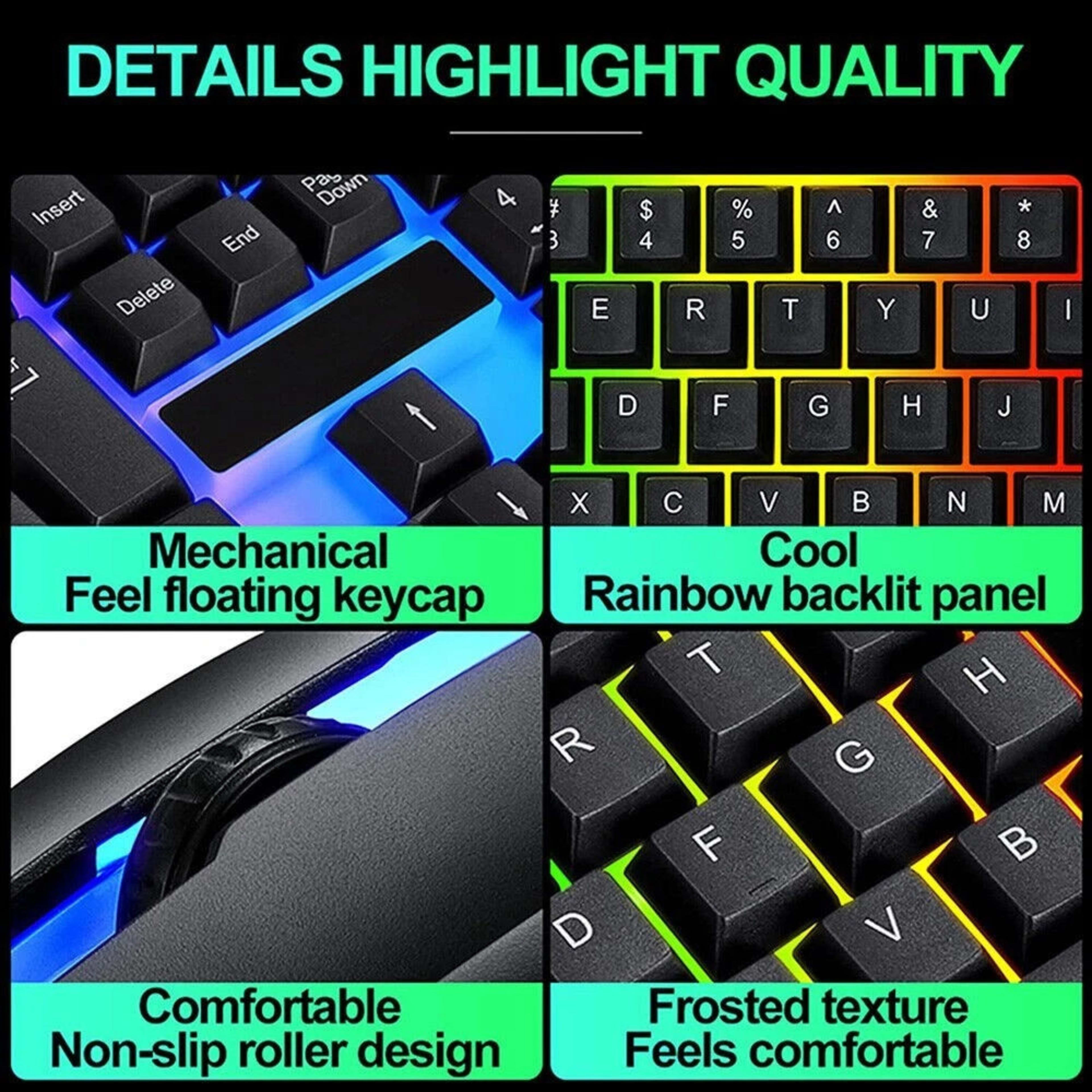 UK Gaming Keyboard And Mouse Set RGB LED USB For PC Laptop Xbox One PS4 PS 4