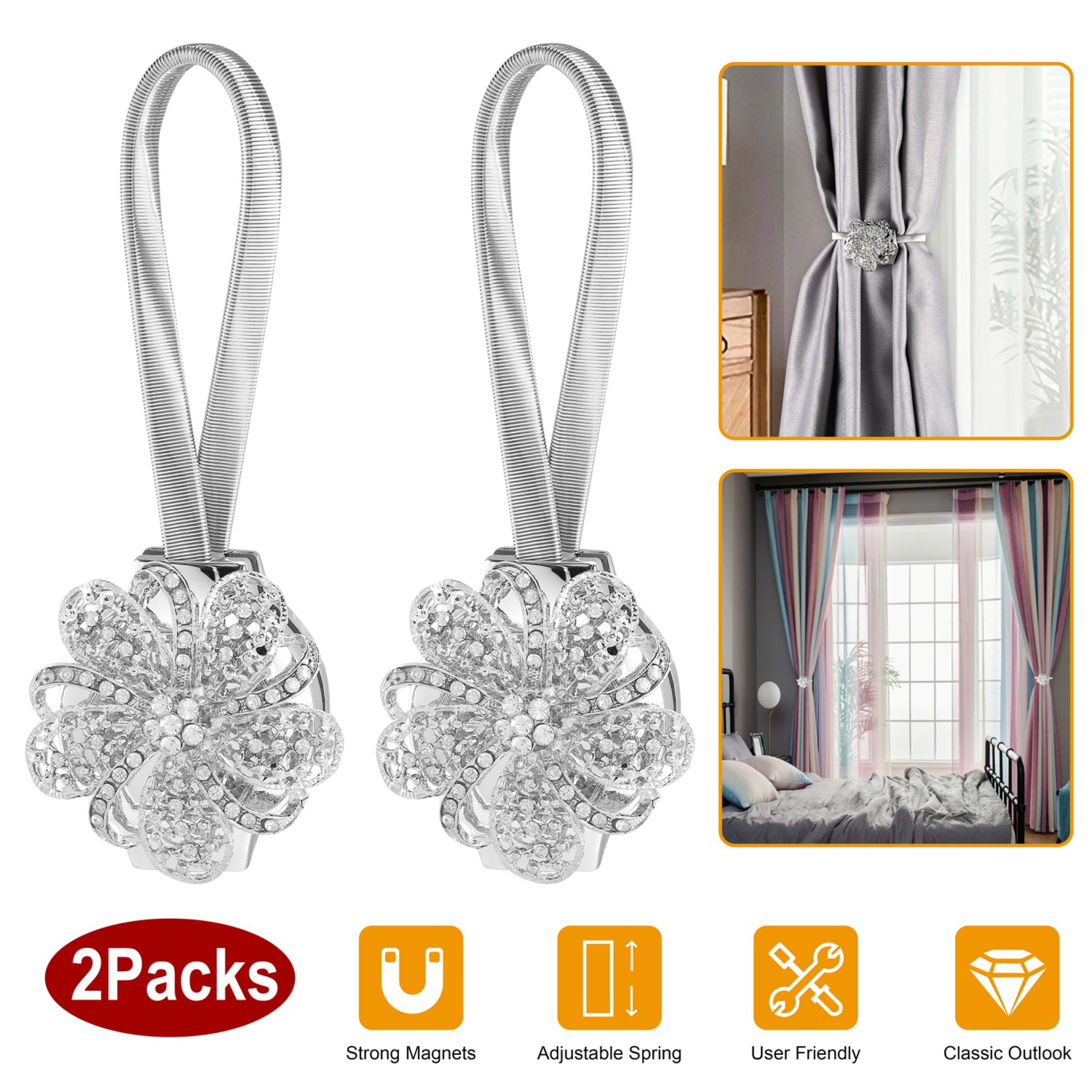 2 Packs Magnetic Curtain Tiebacks Extendable Floral Drape Holder Decorative Window Hangings Clip For Living Room Restaur 4
