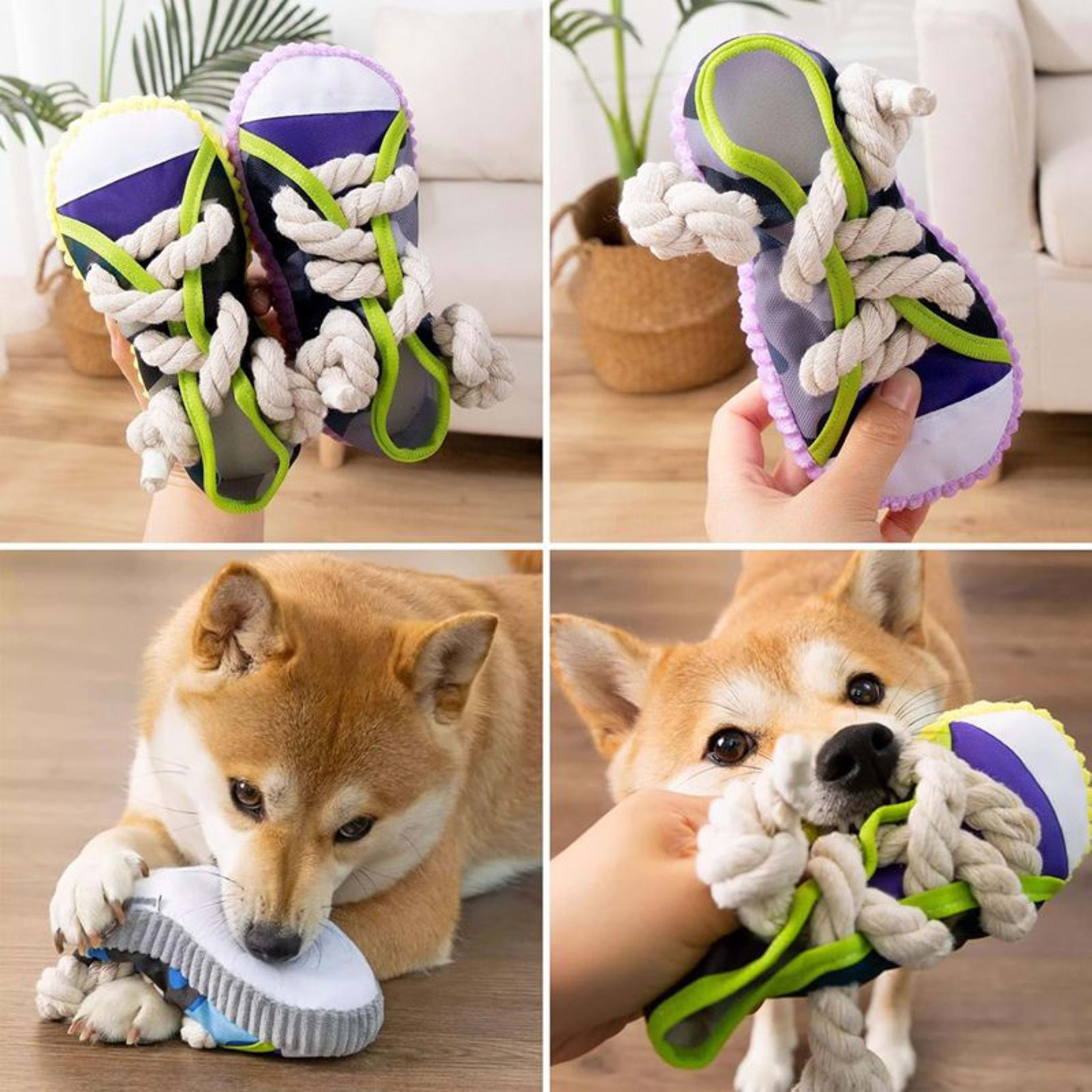 Dog Toys Shoes Pet Cotton Rope Slippers Sound Making Toys Teeth Cleaning Built-in BB Airbag Round Ball Bell Various 7
